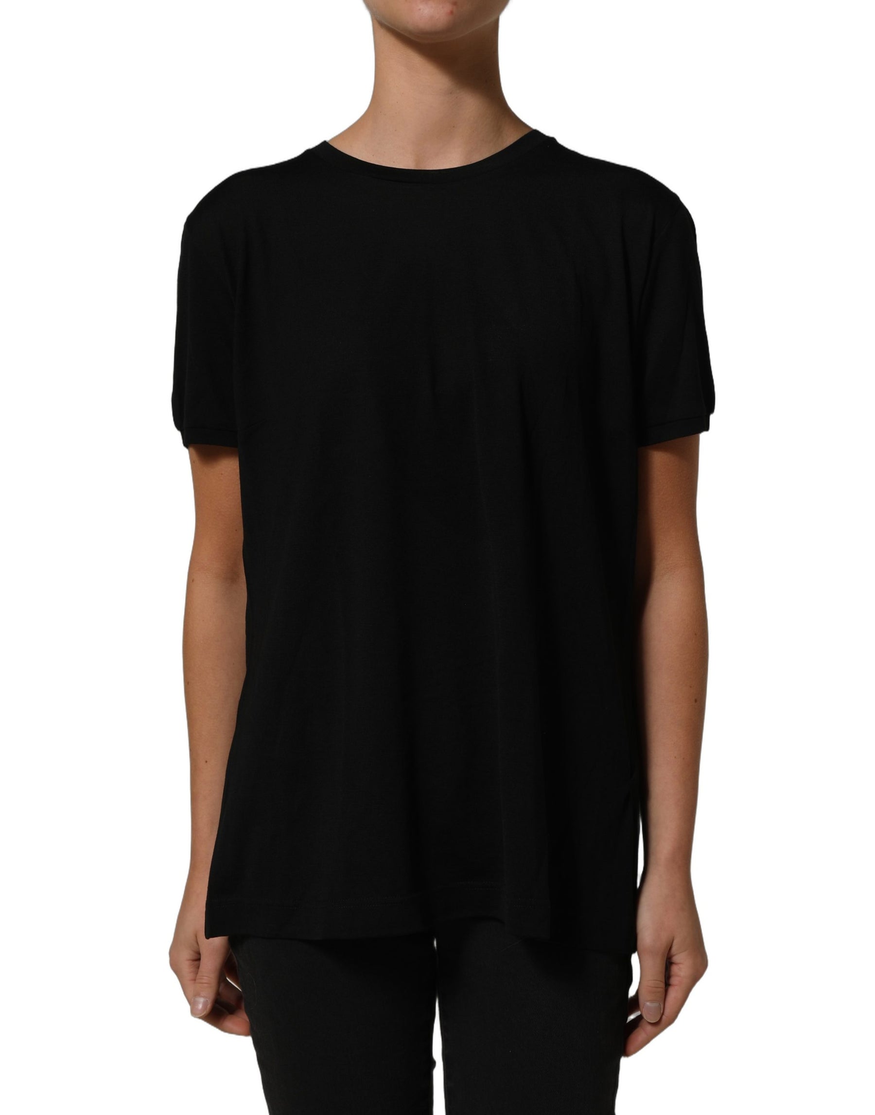 Dolce & Gabbana Black Wool Crew Neck Short Sleeves T-shirt | Regal Royce