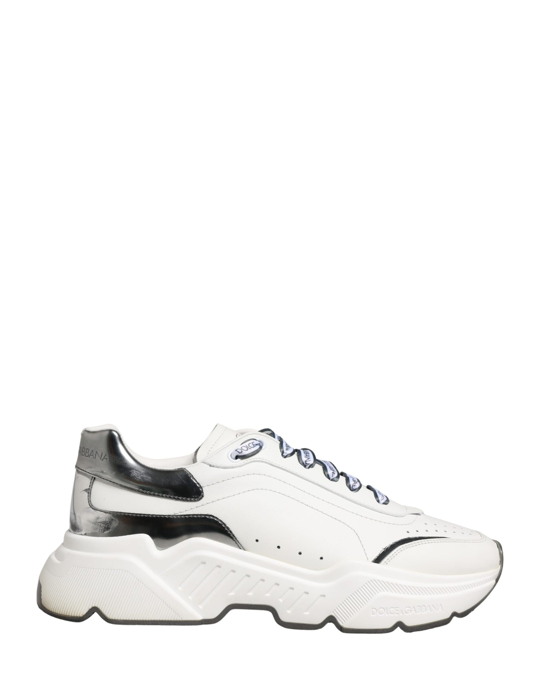 Dolce & Gabbana White Silver Daymaster Low Top Men Sneakers Shoes | Regal Royce