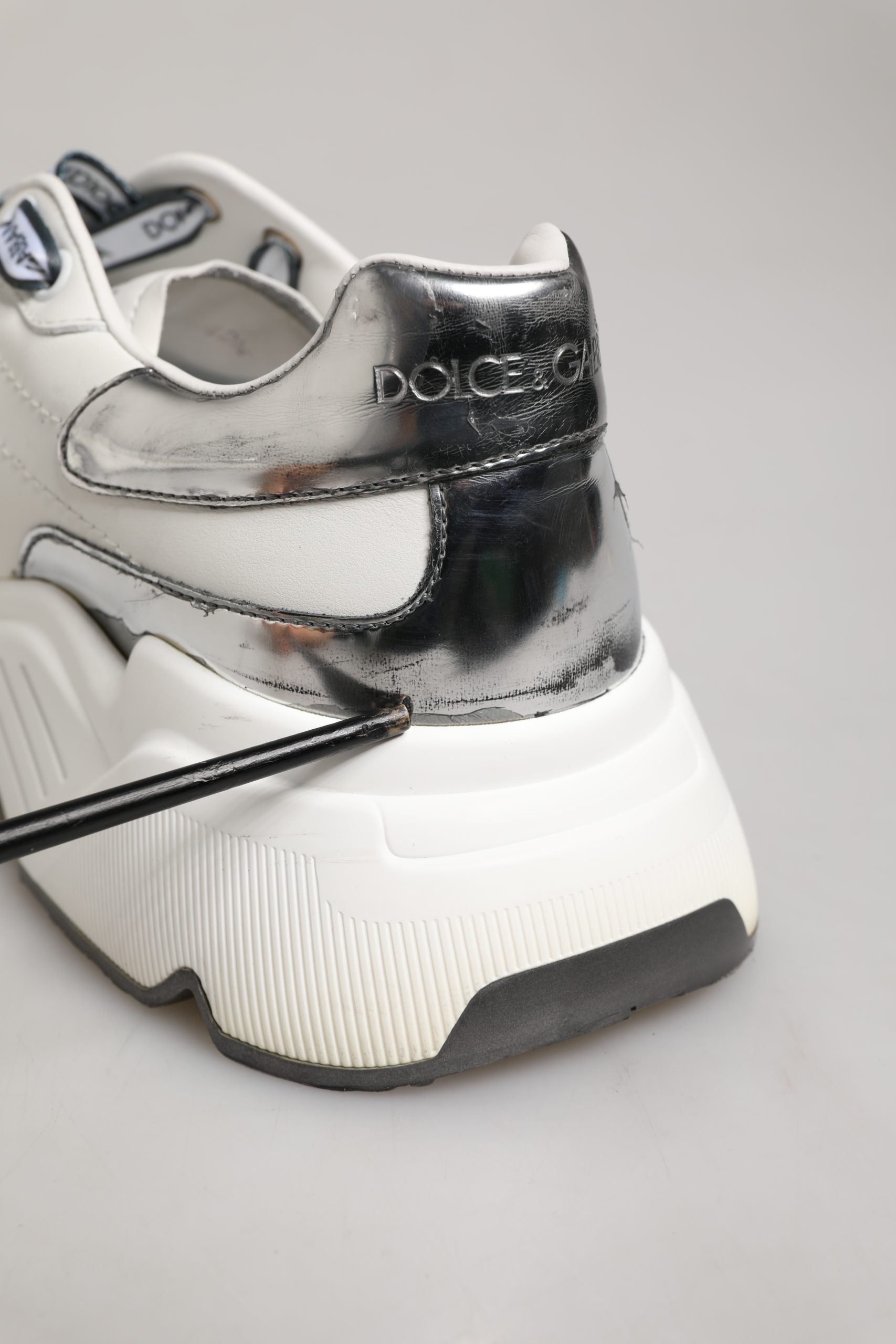 Dolce & Gabbana White Silver Daymaster Low Top Men Sneakers Shoes | Regal Royce