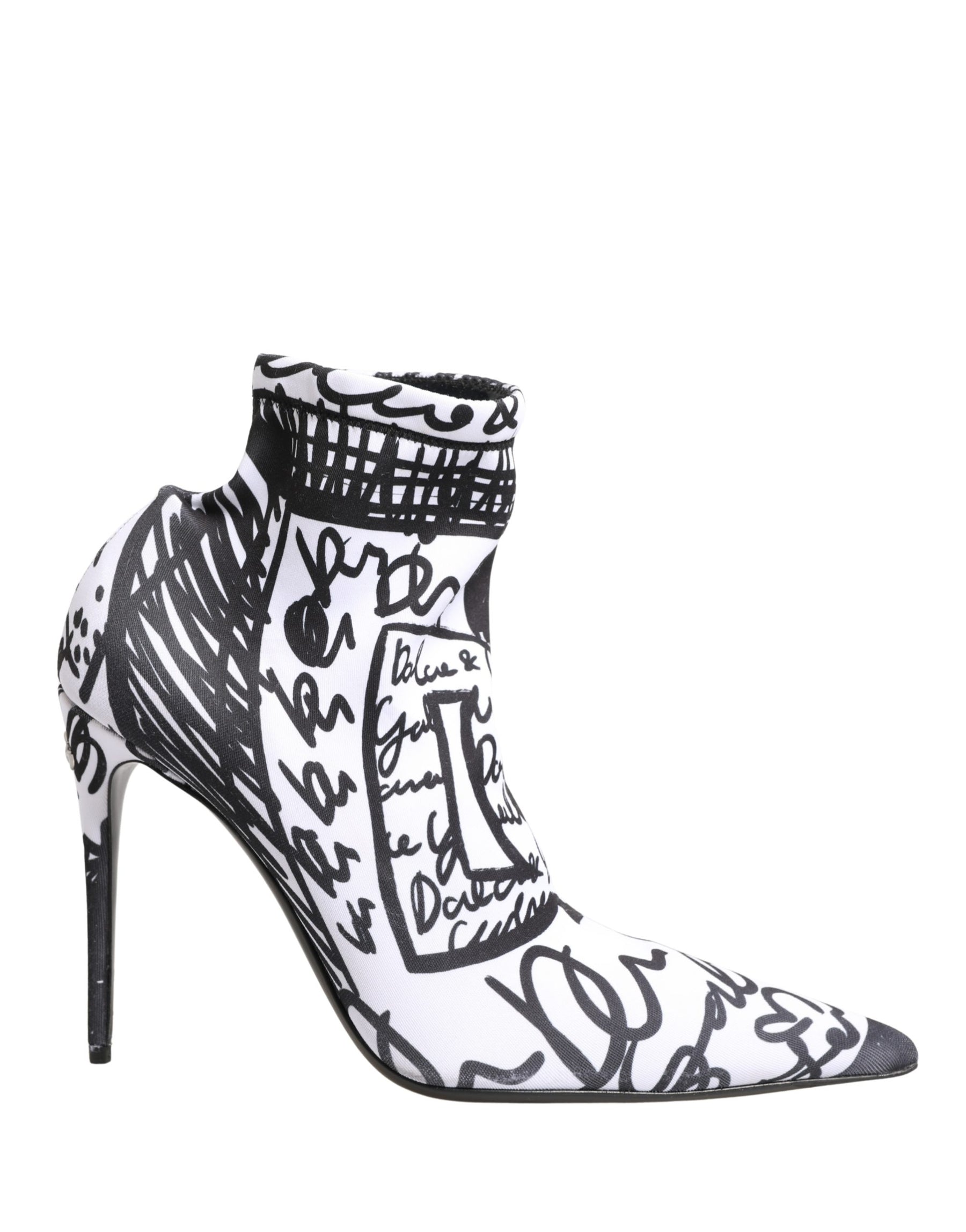 Dolce & Gabbana White Graffiti Stretch Ankle Boots Shoes | Regal Royce