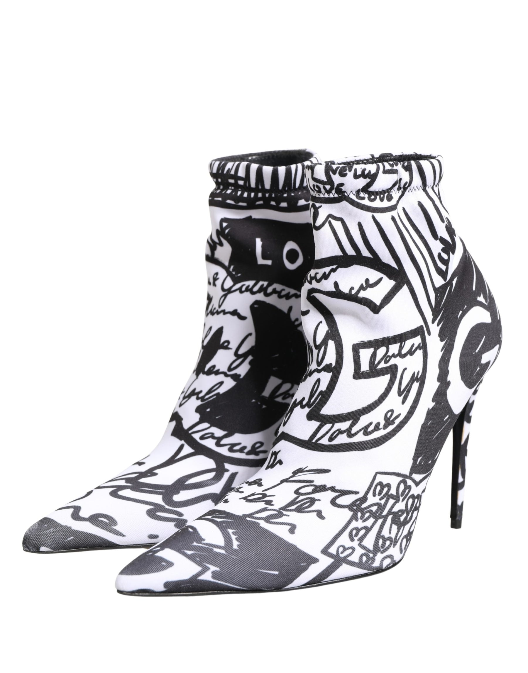 Dolce & Gabbana White Graffiti Stretch Ankle Boots Shoes | Regal Royce