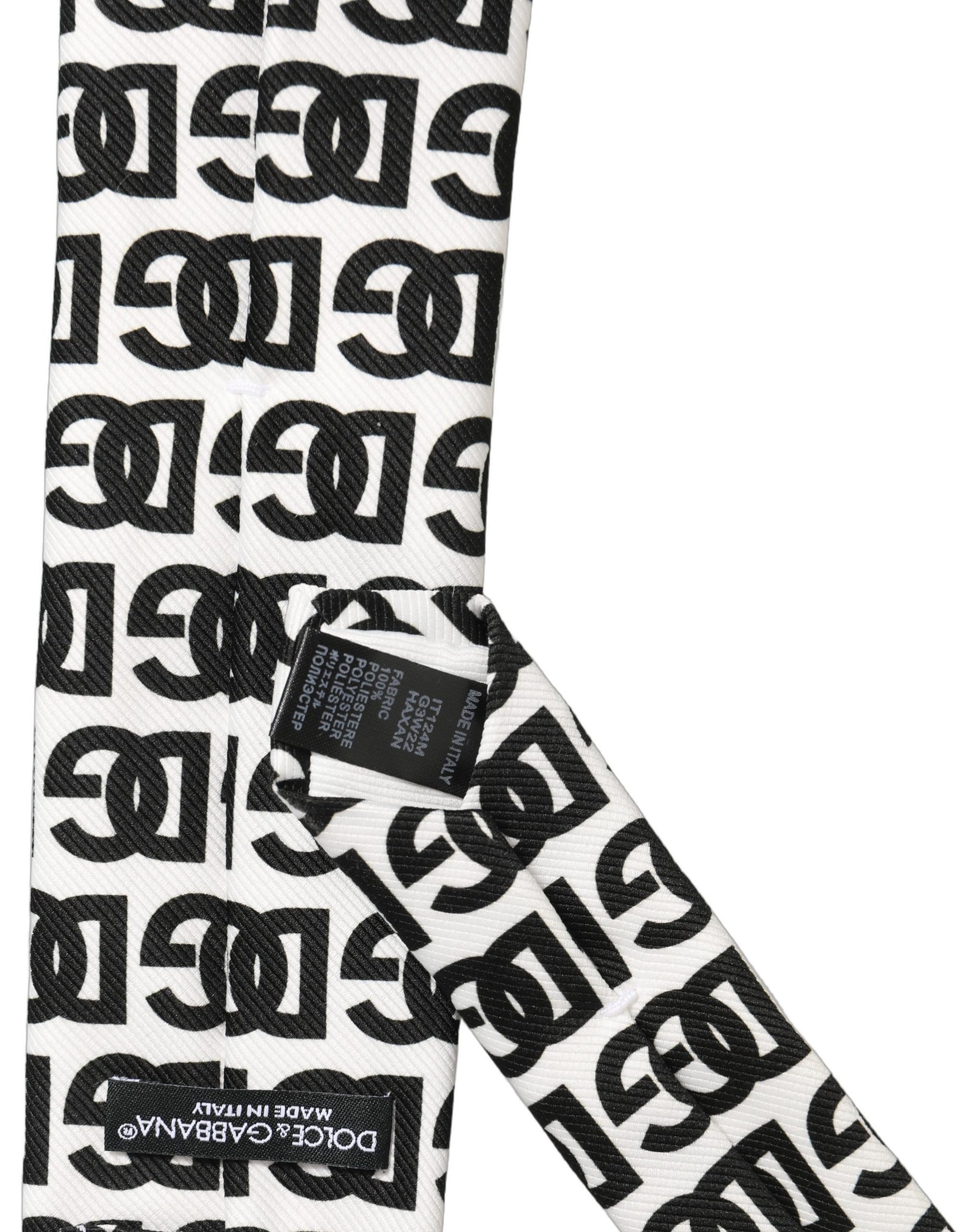 Dolce & Gabbana White Black Logo Monogram Wide Adjustable Men Necktie Tie | Regal Royce