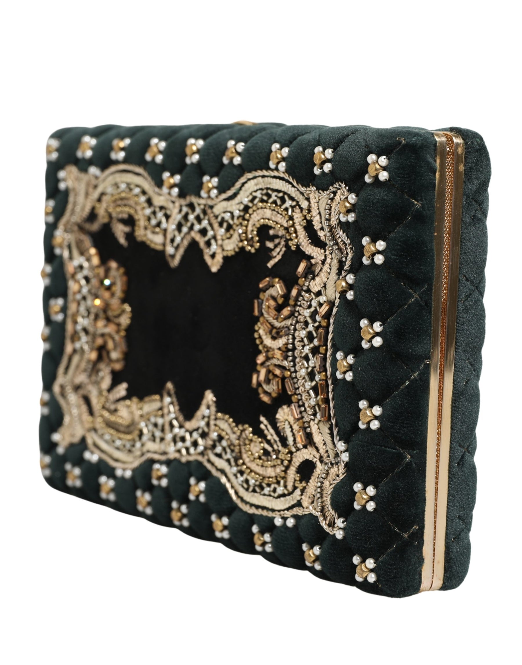 Dolce & Gabbana Black Velvet Gold Frame Clutch Evening Clutch Purse Bag | Regal Royce