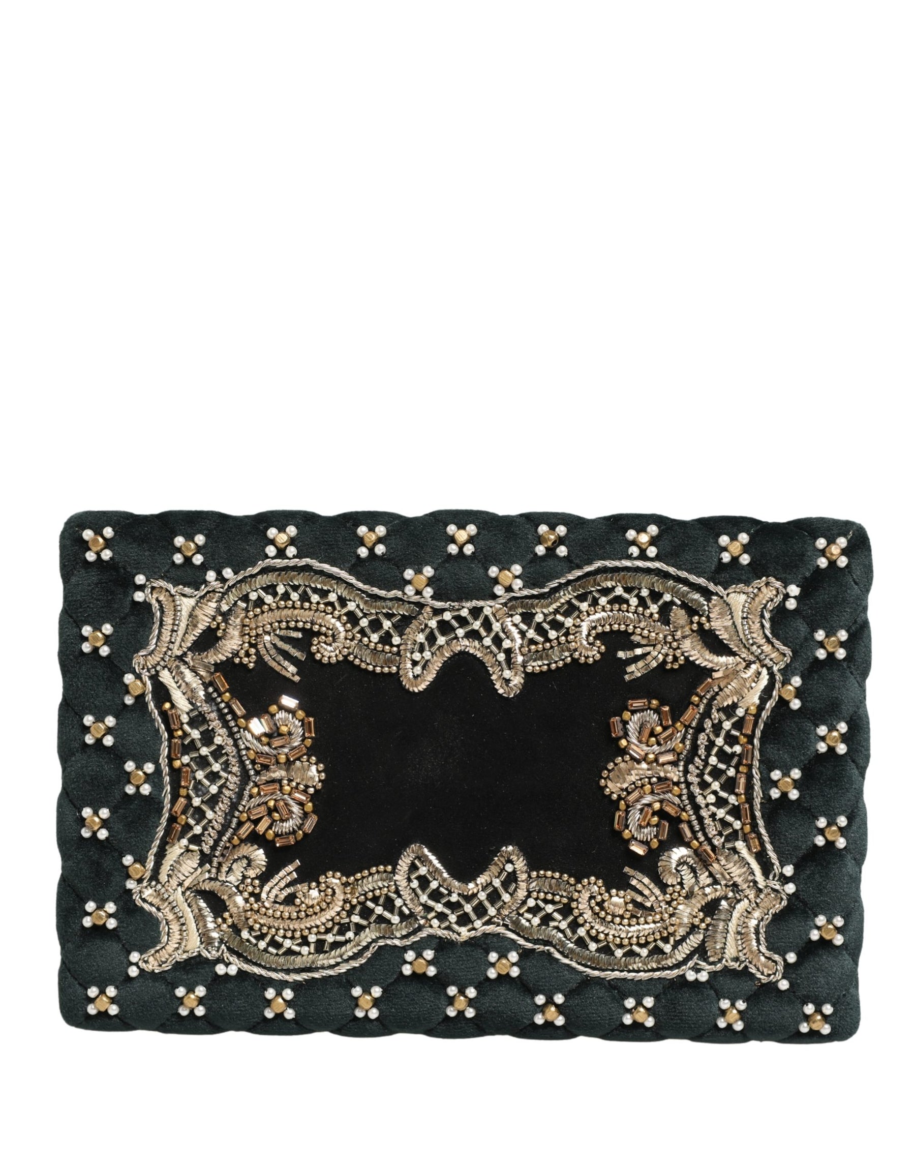 Dolce & Gabbana Black Velvet Gold Frame Clutch Evening Clutch Purse Bag | Regal Royce