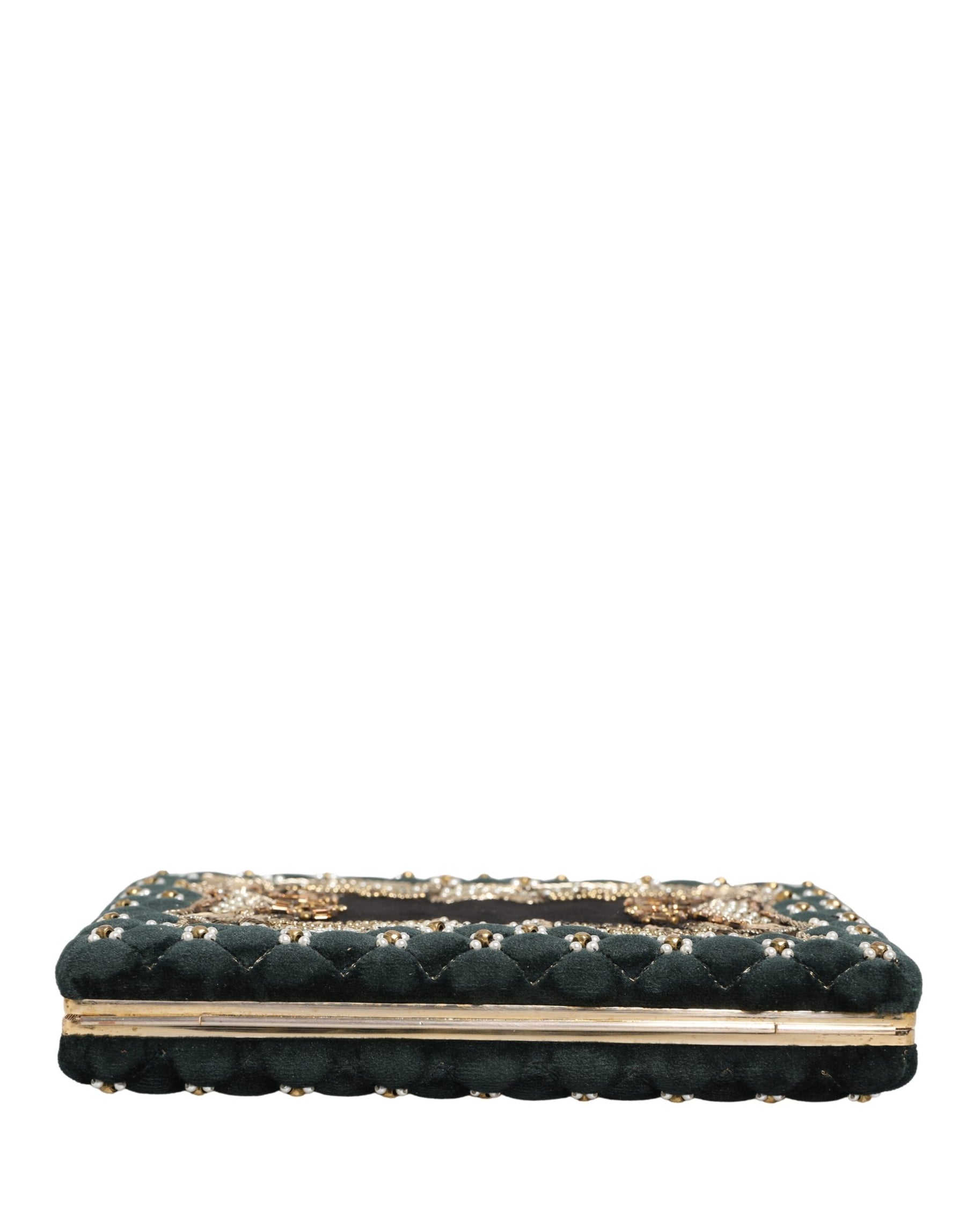 Dolce & Gabbana Black Velvet Gold Frame Clutch Evening Clutch Purse Bag | Regal Royce