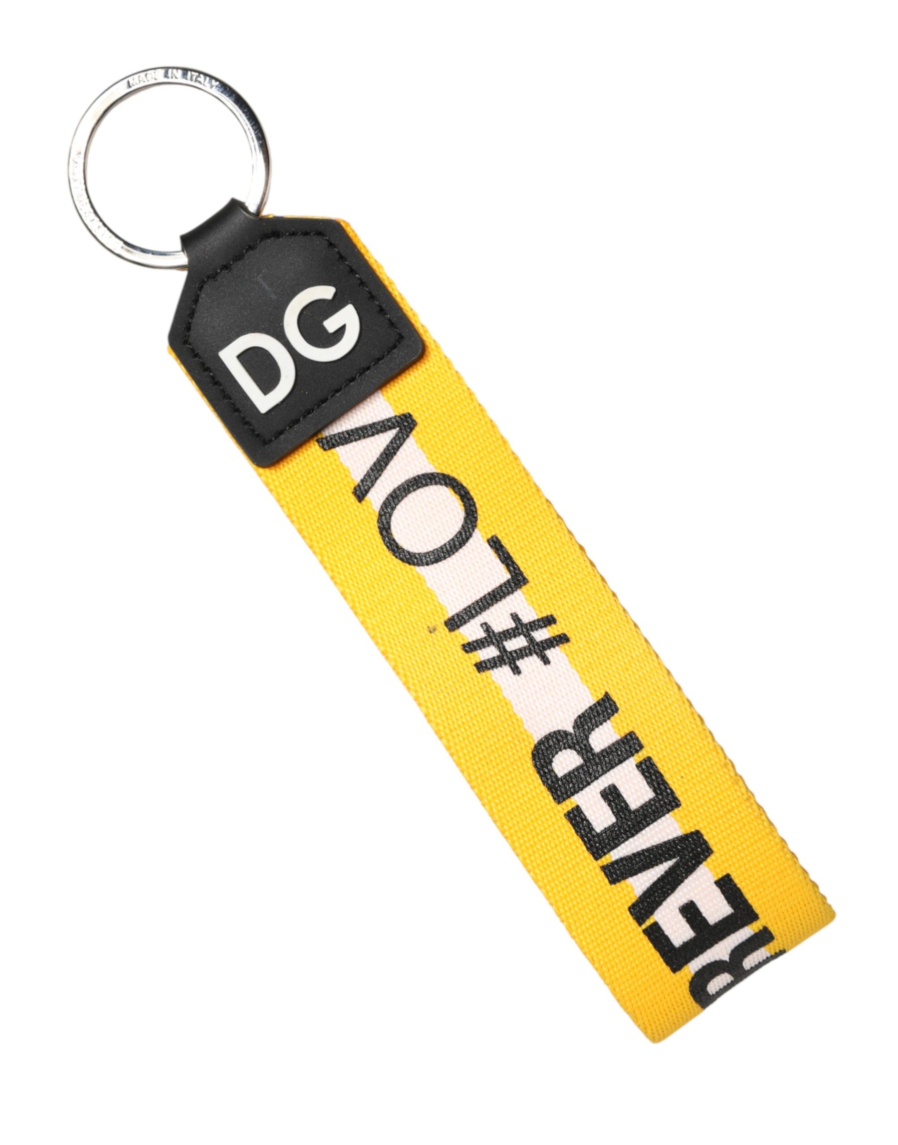 Dolce & Gabbana Yellow Logo Polyester Silver Brass Holder Keychain Keyring | Regal Royce