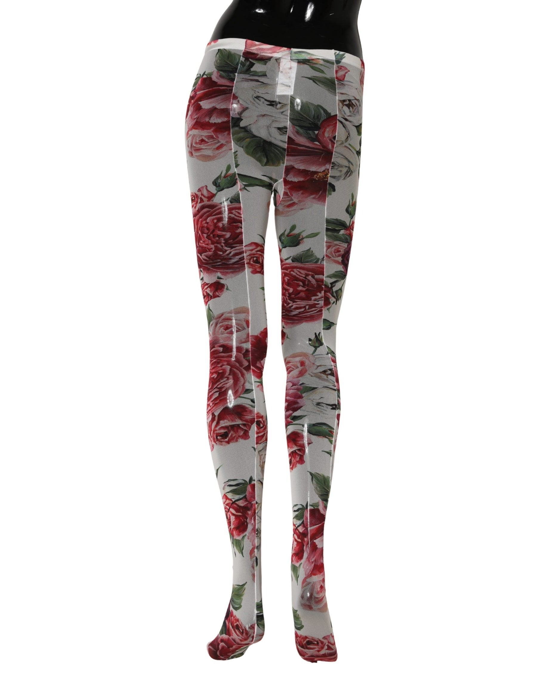 Dolce & Gabbana White Nylon Floral Print Tights Stockings Socks | Regal Royce