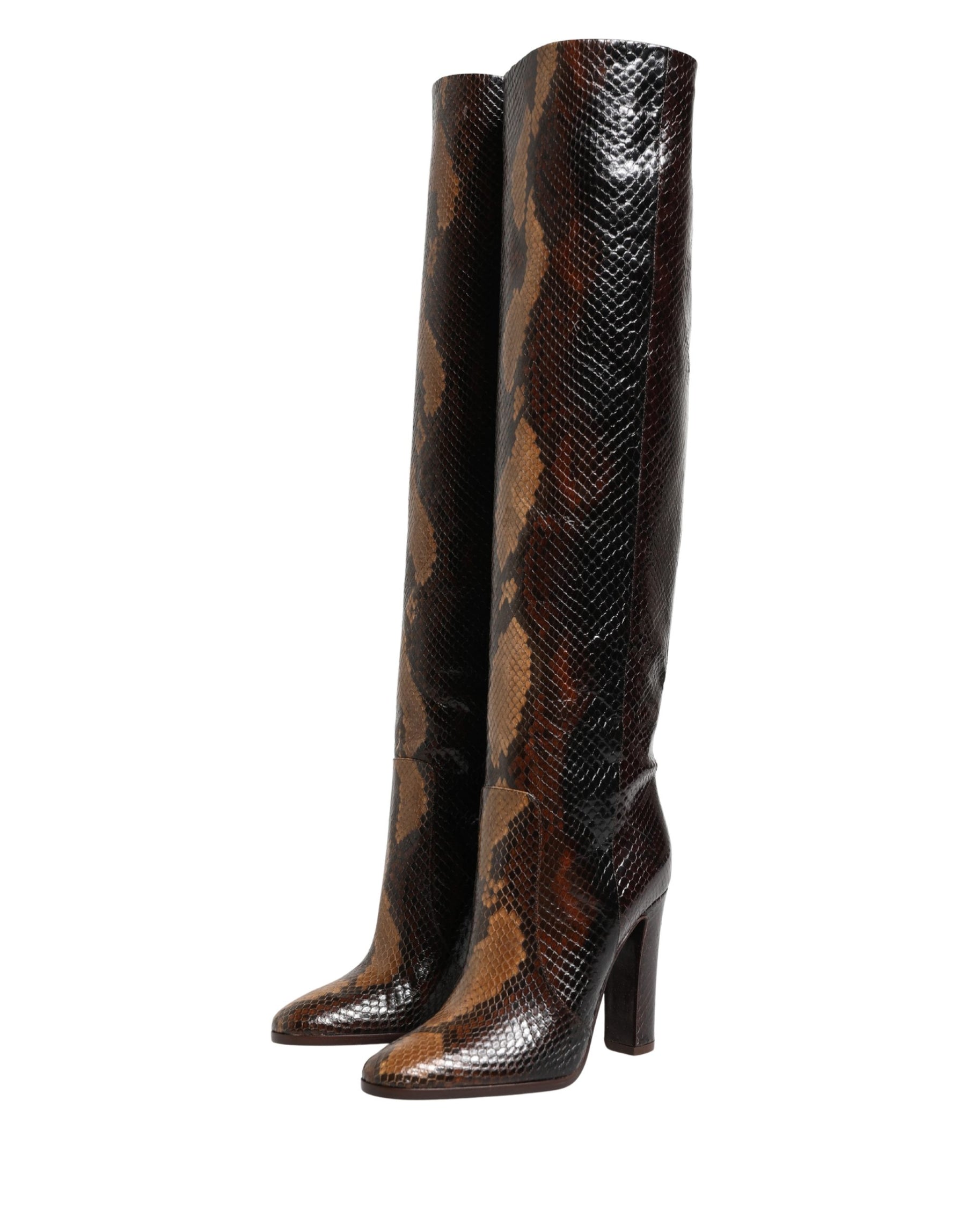 Dolce & Gabbana Brown Exotic Leather Knee High Boots Shoes | Regal Royce
