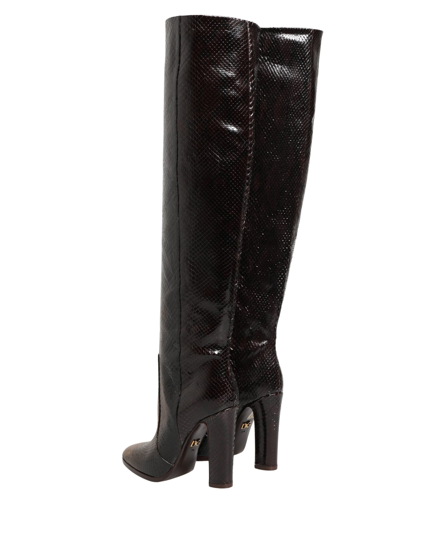 Dolce & Gabbana Brown Exotic Leather Knee High Boots Shoes | Regal Royce