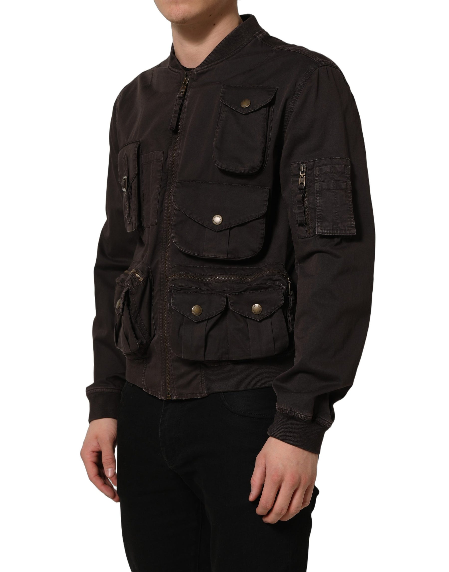 Dolce & Gabbana Brown Cotton Full Zip Men Bomber Jacket | Regal Royce