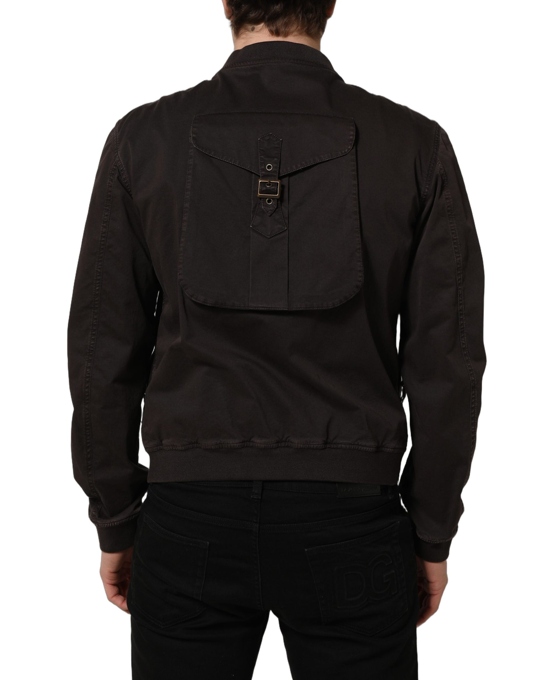 Dolce & Gabbana Brown Cotton Full Zip Men Bomber Jacket | Regal Royce