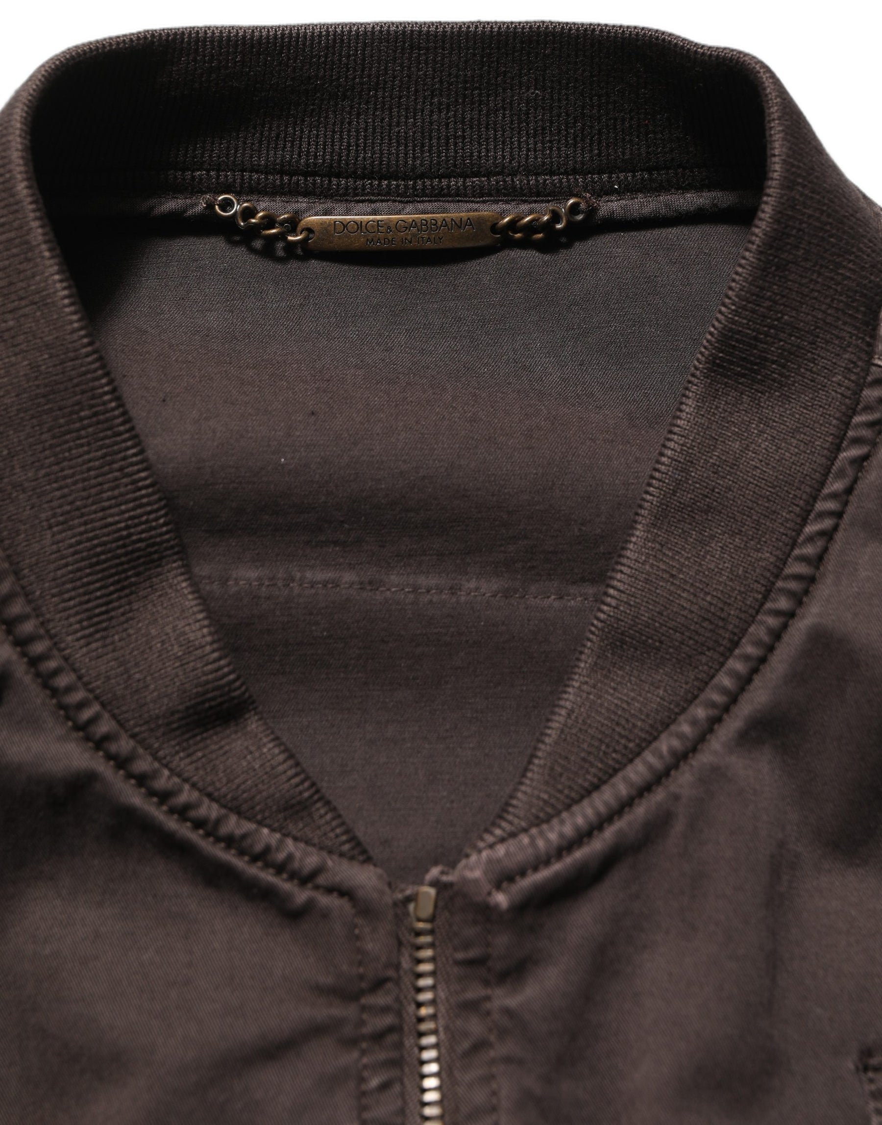 Dolce & Gabbana Brown Cotton Full Zip Men Bomber Jacket | Regal Royce