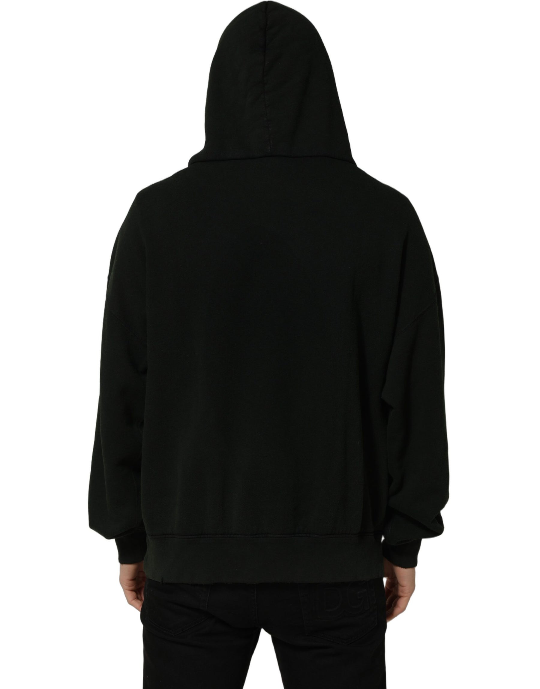 Dolce & Gabbana Black Cotton Hooded Men Sweatshirt Sweater | Regal Royce