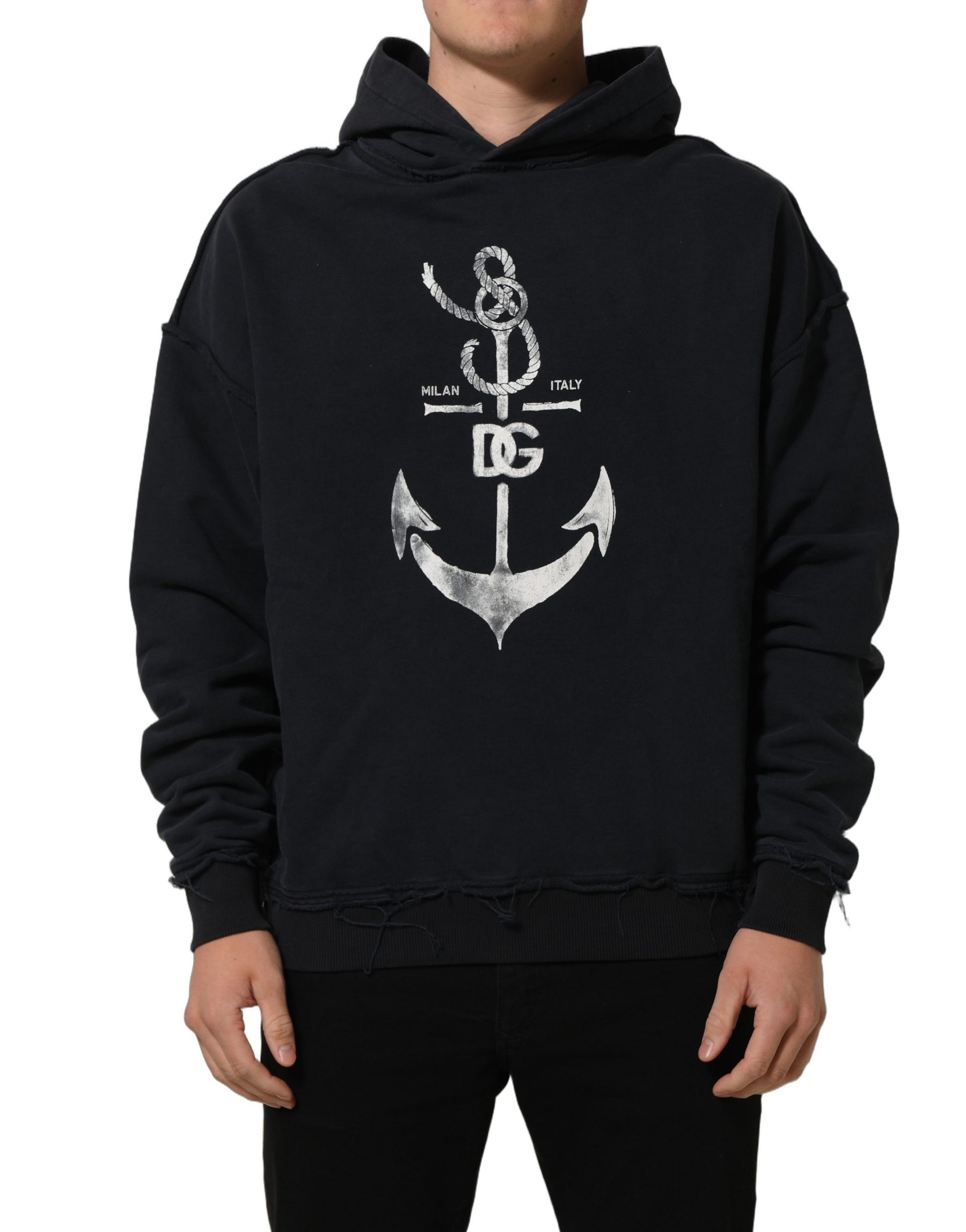 Dolce & Gabbana Black Anchor Print Hooded Sweatshirt Sweater | Regal Royce