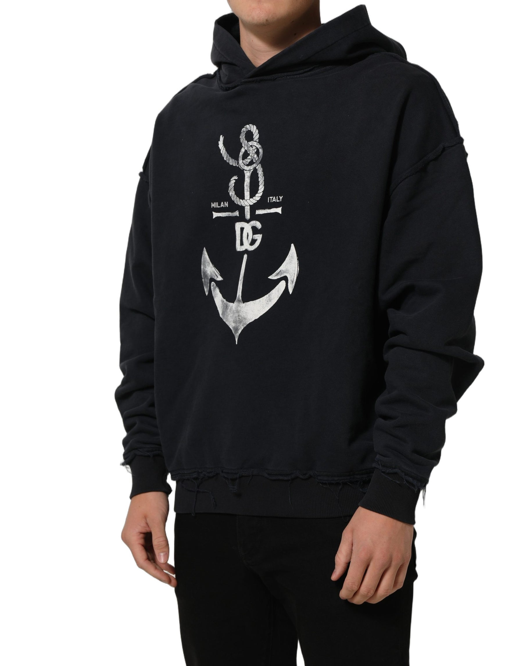 Dolce & Gabbana Black Anchor Print Hooded Sweatshirt Sweater | Regal Royce