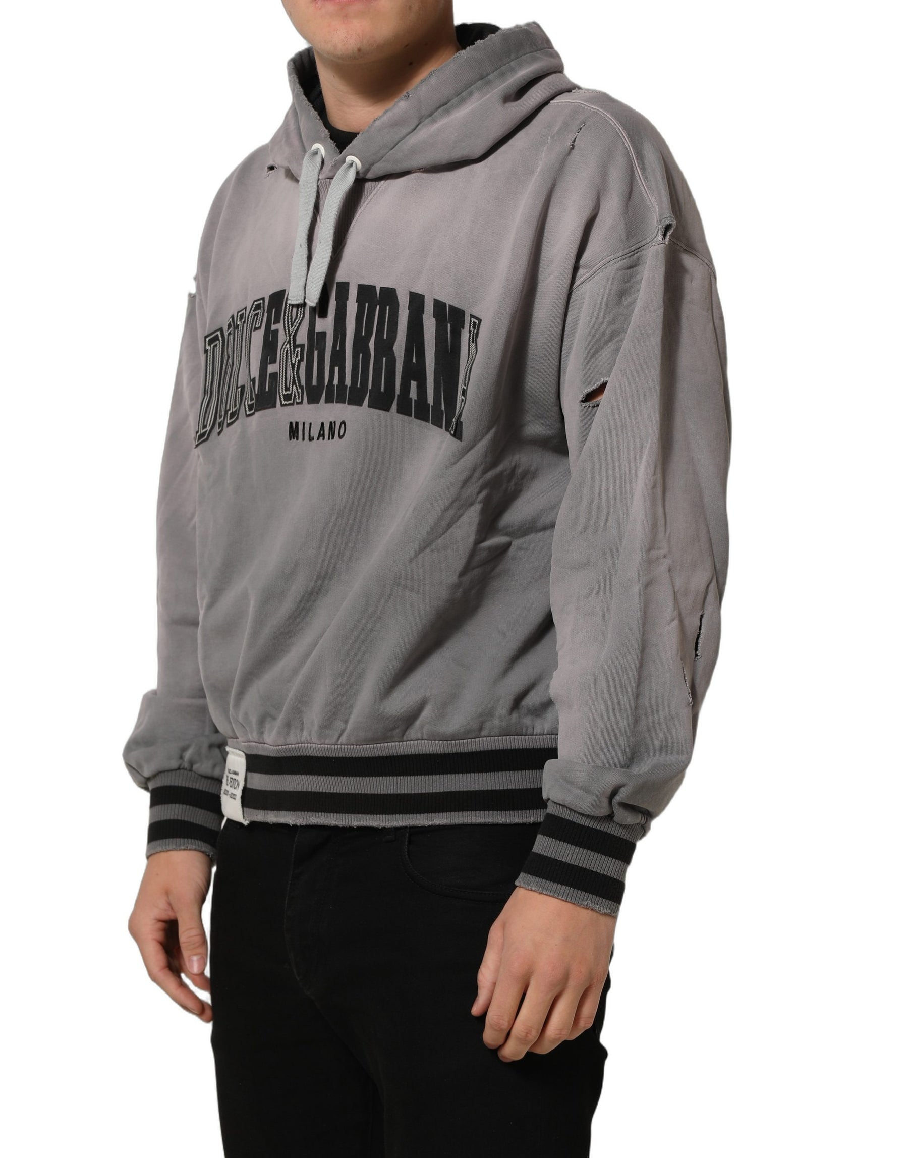 Dolce & Gabbana Gray Graphic Hooded Sweatshirt Men Sweater | Regal Royce