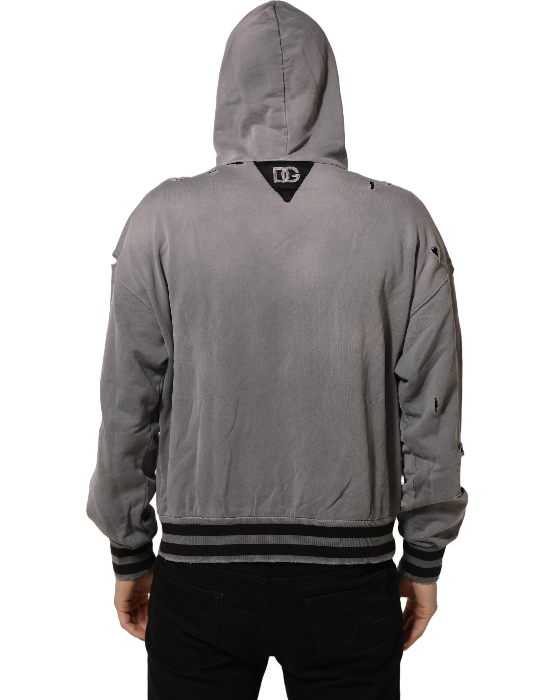 Dolce & Gabbana Gray Graphic Hooded Sweatshirt Men Sweater | Regal Royce