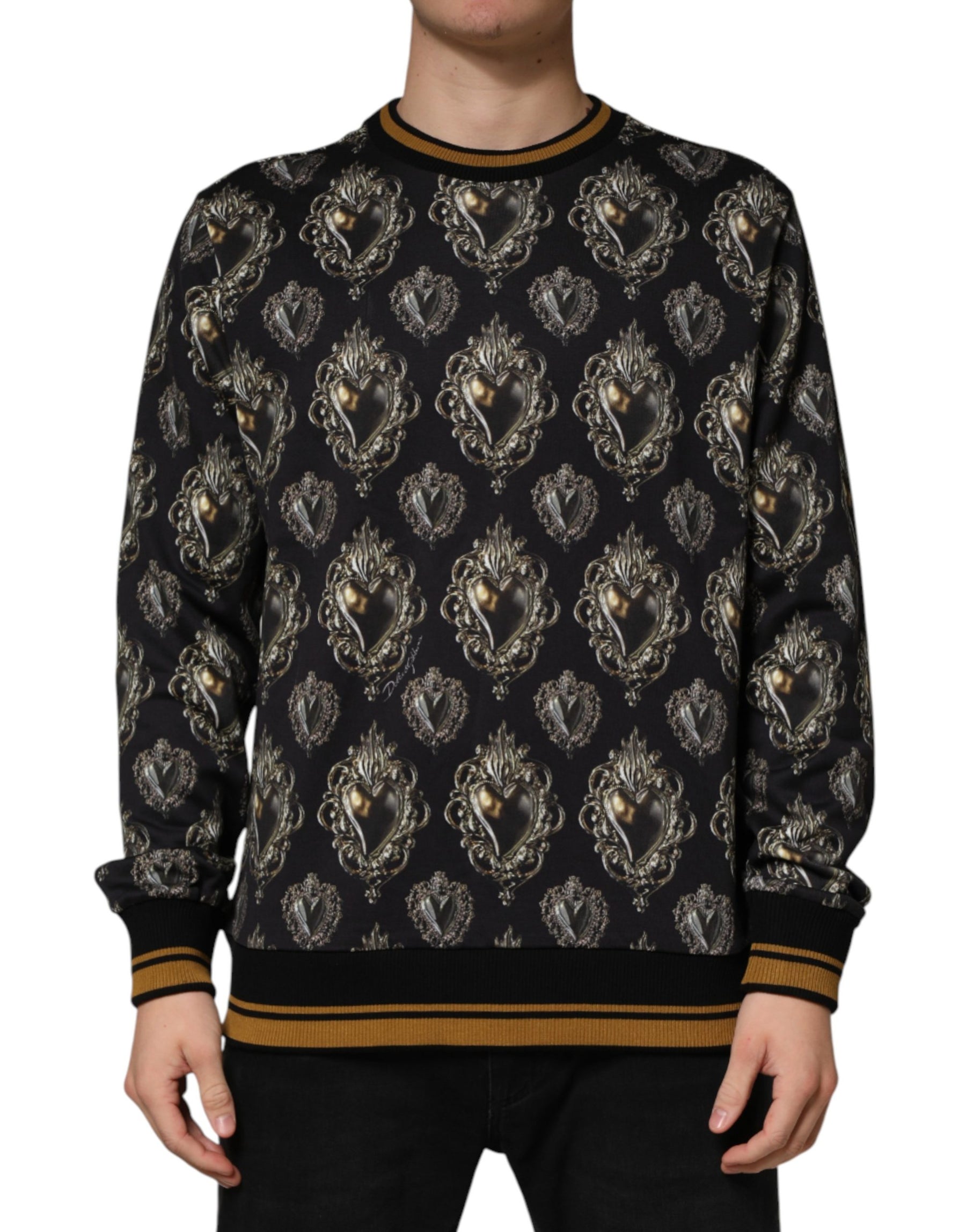 Dolce & Gabbana Black Sacred Heart Cotton Sweatshirt Sweater | Regal Royce