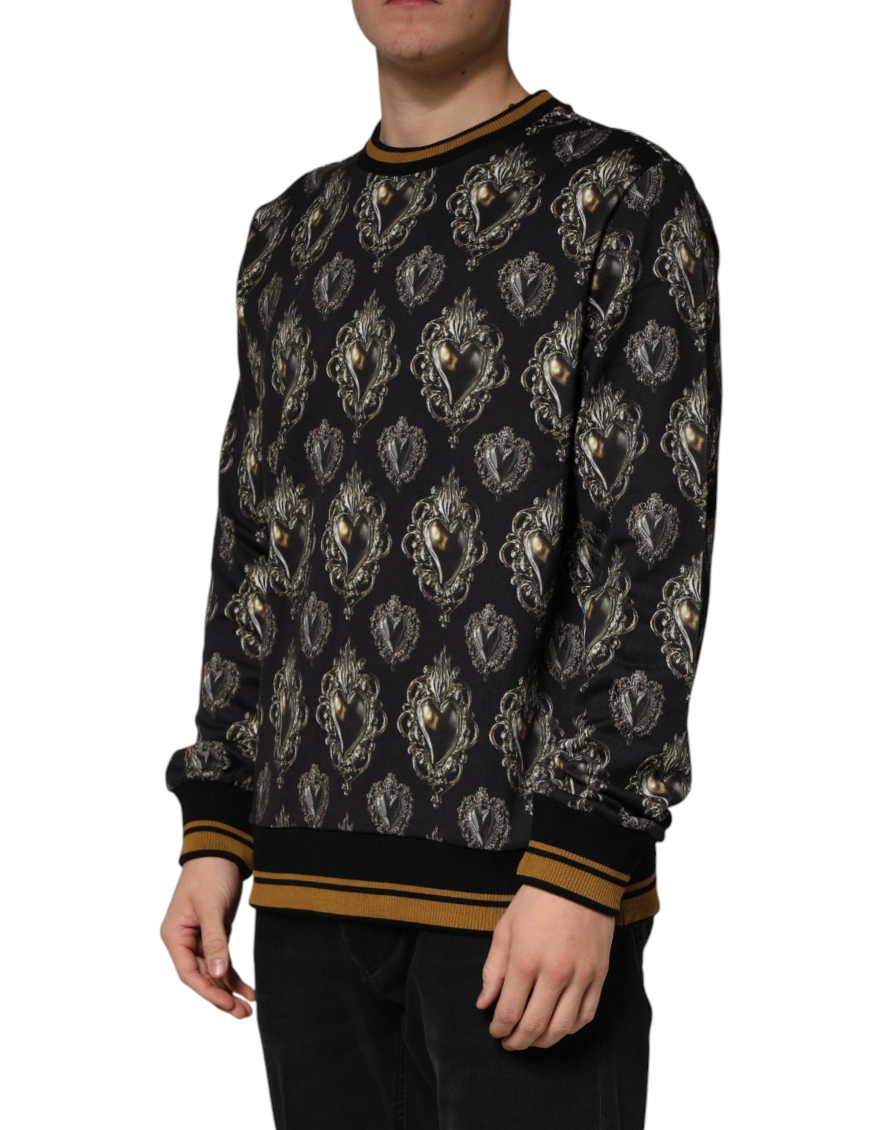 Dolce & Gabbana Black Sacred Heart Cotton Sweatshirt Sweater | Regal Royce