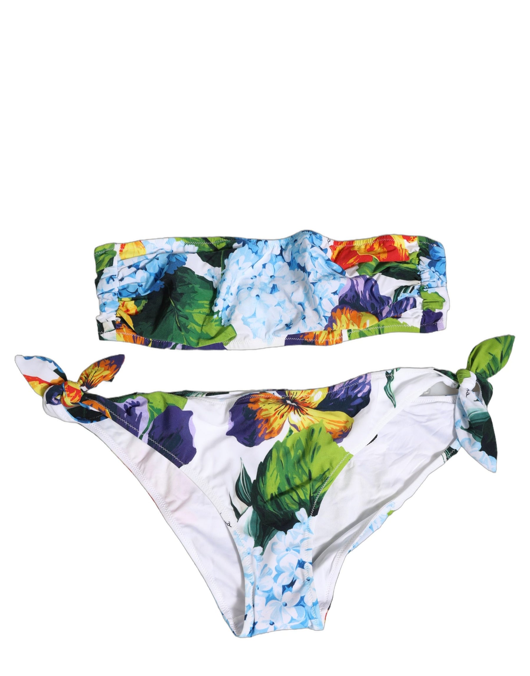 Dolce & Gabbana White Floral Bandeau Brief Two Piece Swimwear | Regal Royce