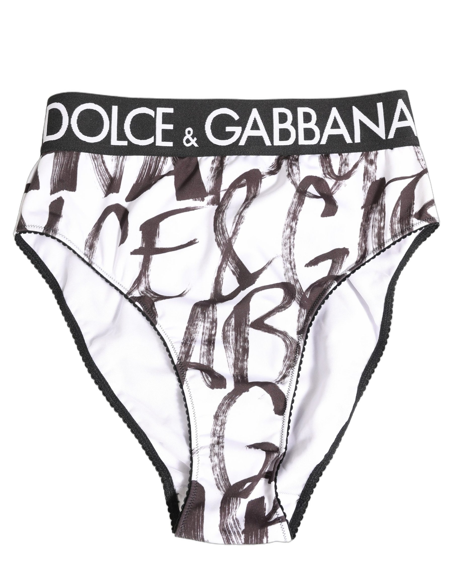 Dolce & Gabbana White Black Graphic Logo High Brief Underwear | Regal Royce