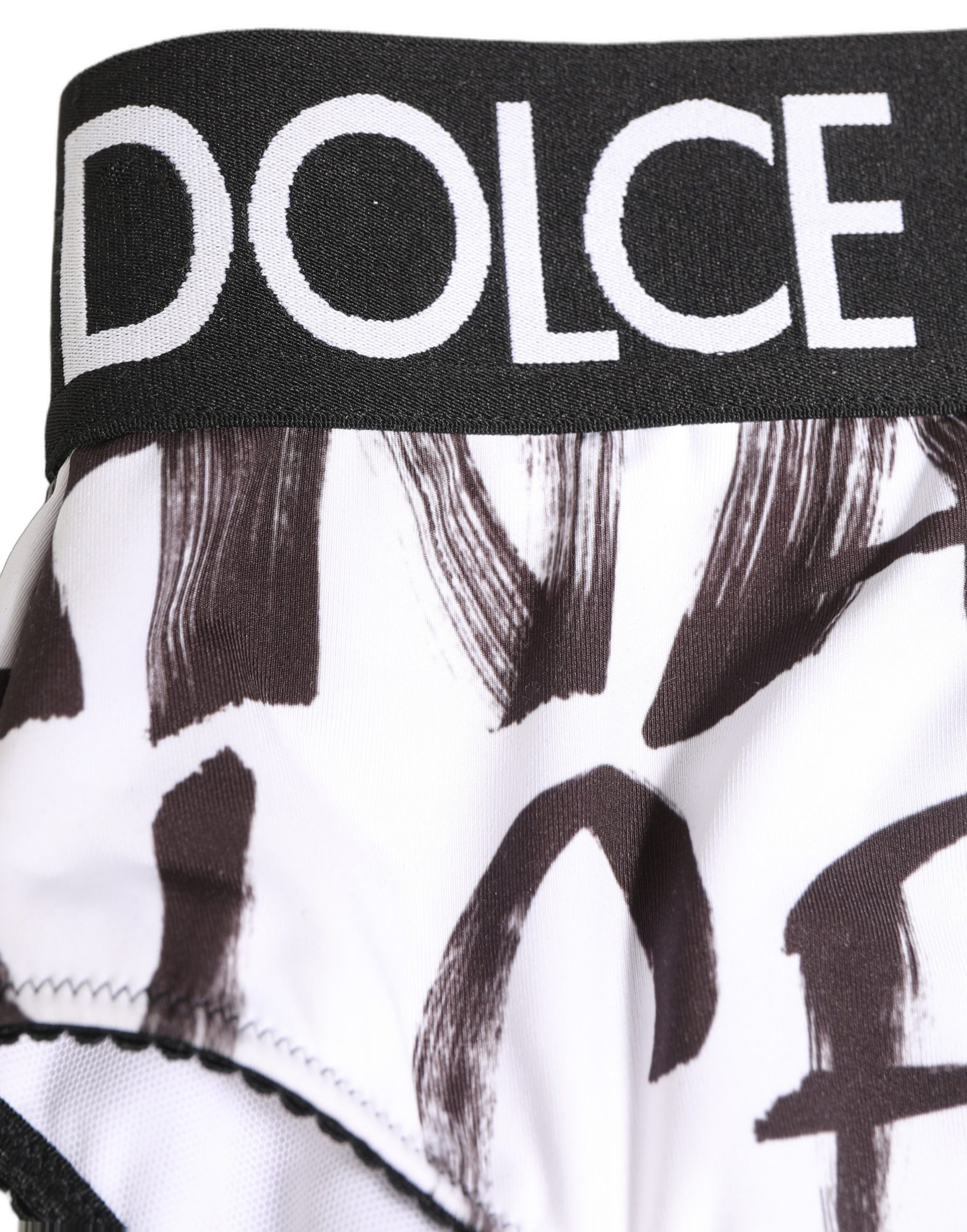 Dolce & Gabbana White Black Graphic Logo High Brief Underwear | Regal Royce