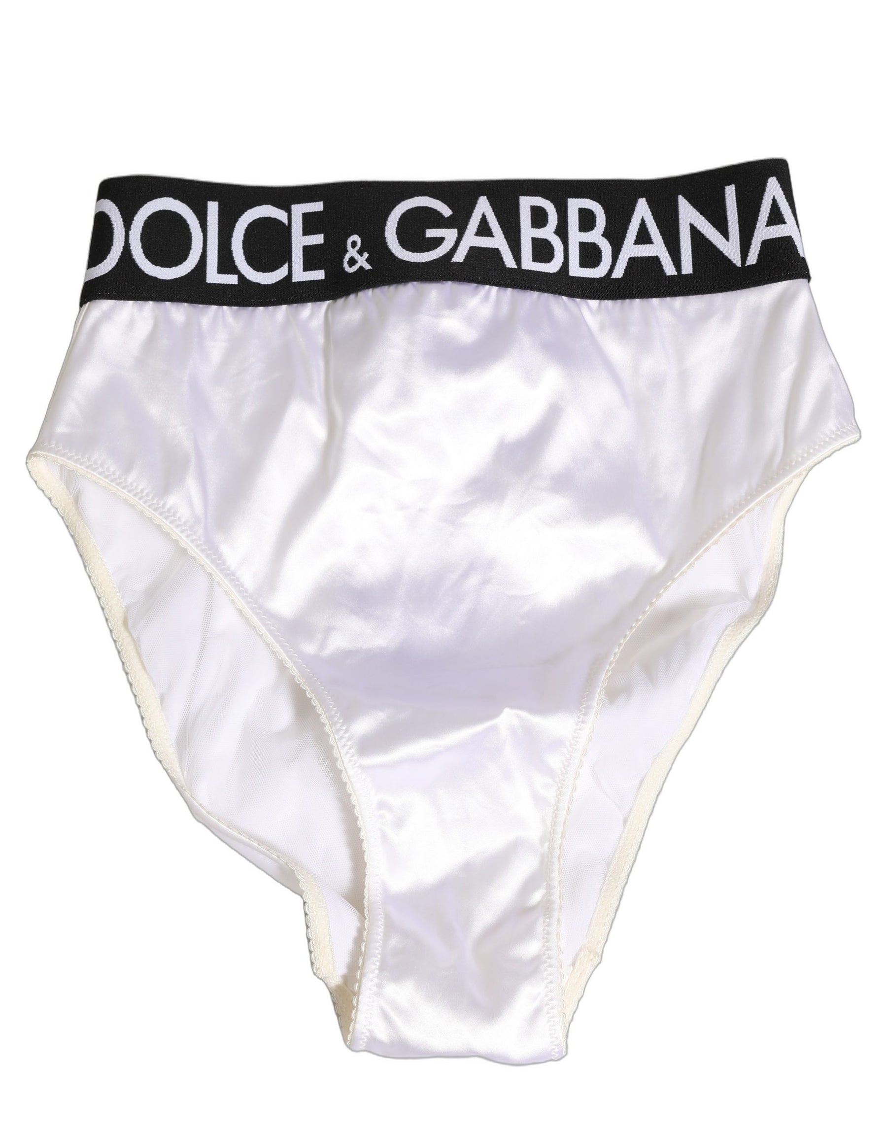 Dolce & Gabbana White Satin High-Waist Brief Logo Women Underwear | Regal Royce