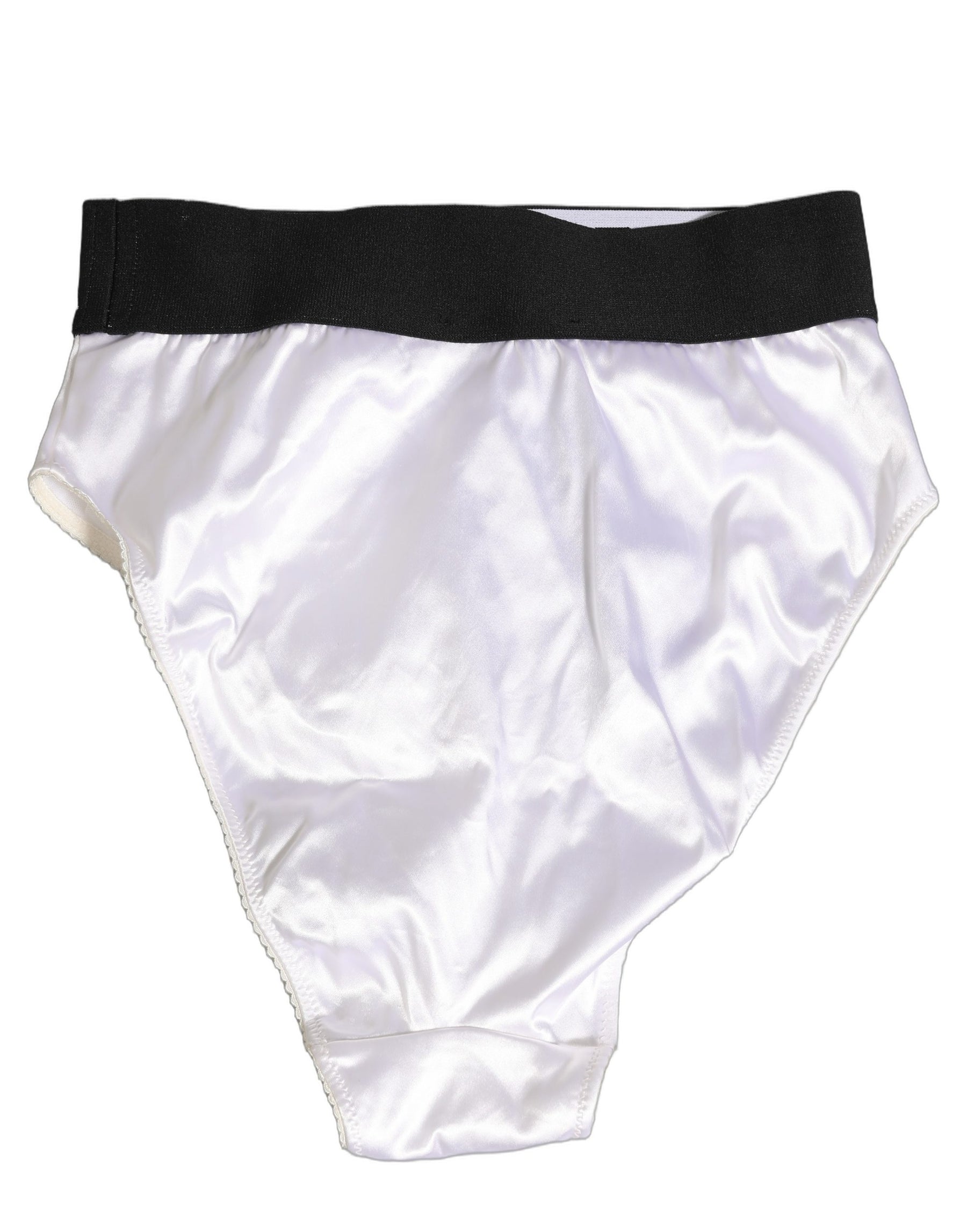Dolce & Gabbana White Satin High-Waist Brief Logo Women Underwear | Regal Royce