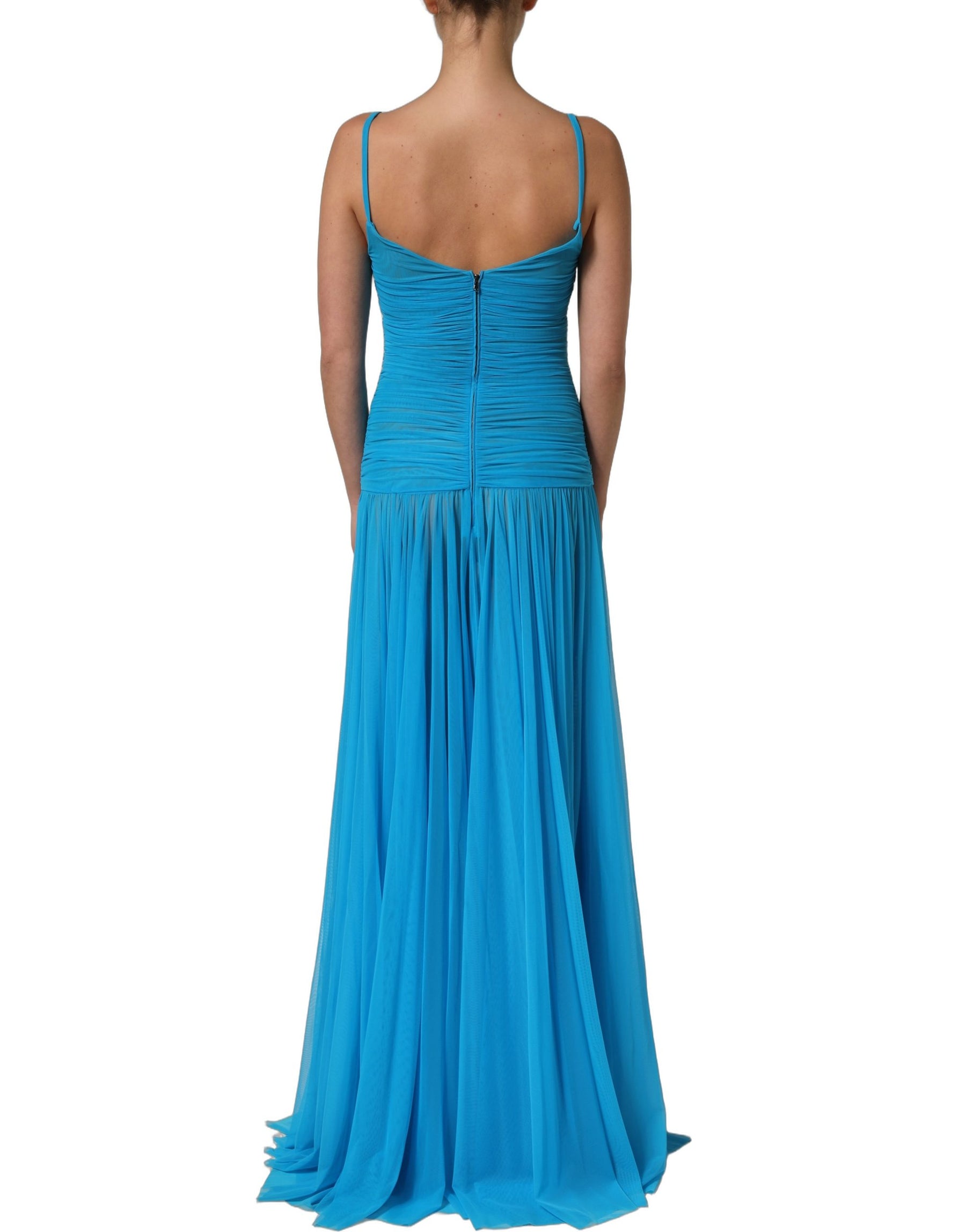 Dolce & Gabbana Blue Nylon Pleated Chiffon CutOut Gown Dress | Regal Royce