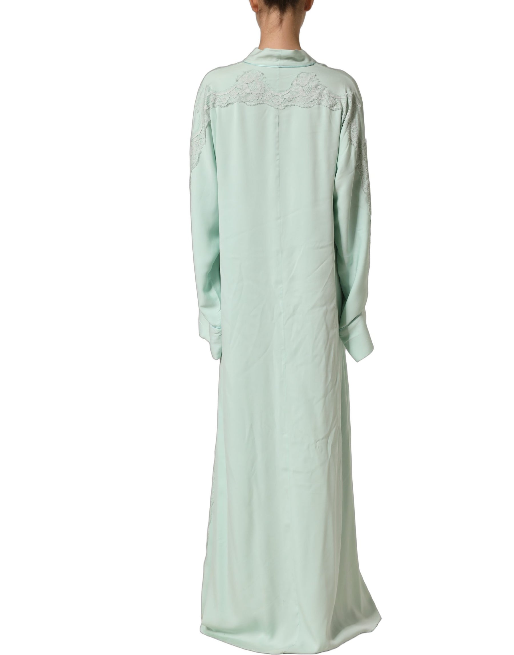 Dolce & Gabbana Mint Green Silk Lace Trim Abaya Maxi Dress | Regal Royce