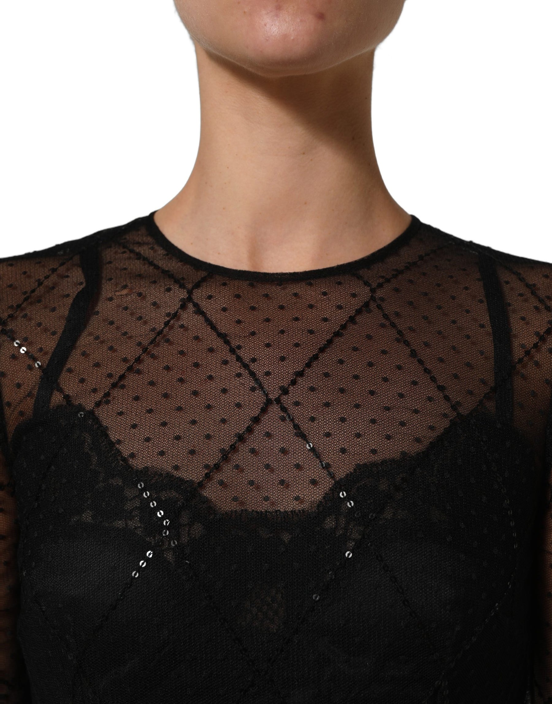Dolce & Gabbana Black Mesh Lace Long Sleeved Maxi Gown Dress | Regal Royce