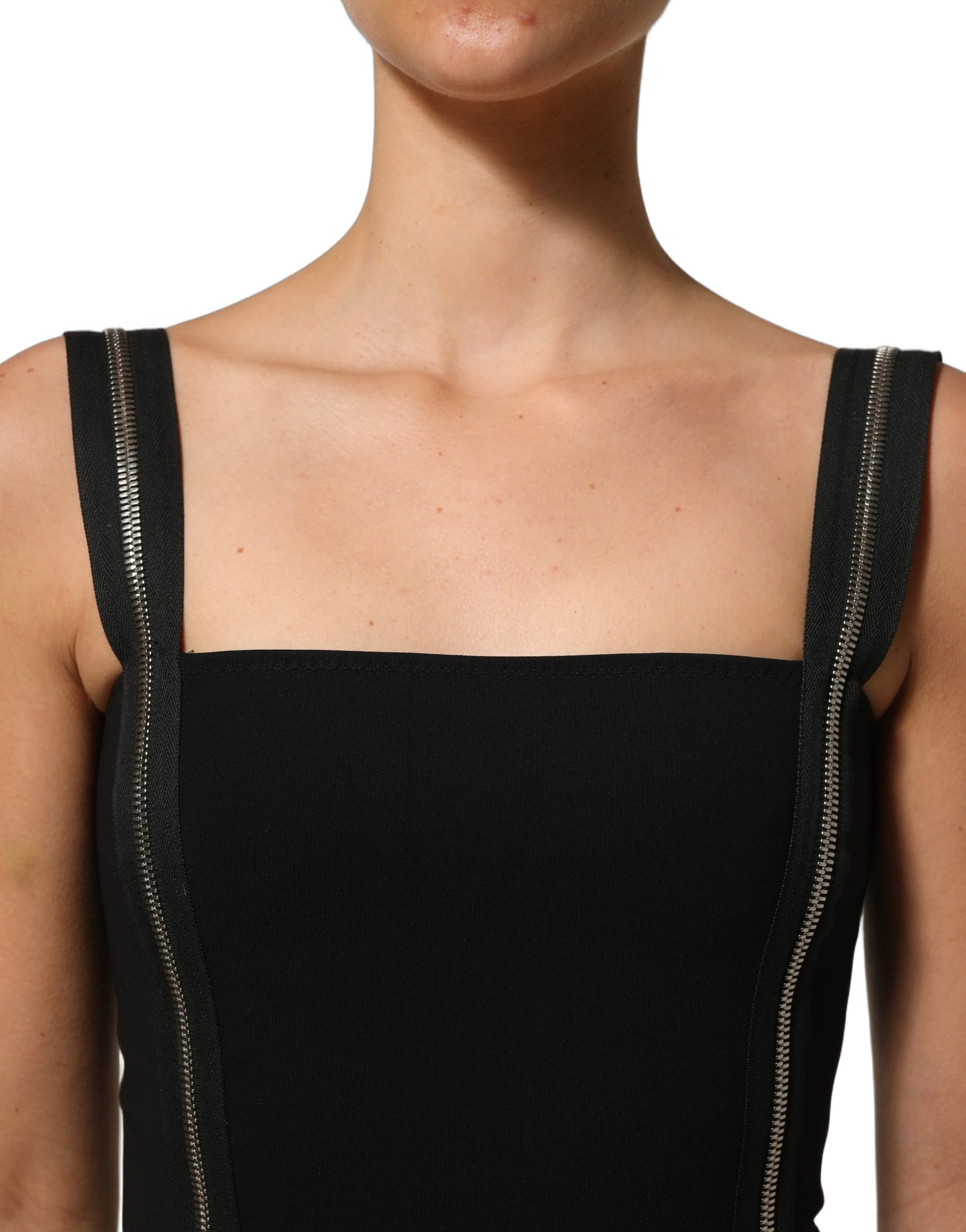 Dolce & Gabbana Black Sleeveless Front Zipper Midi Dress | Regal Royce