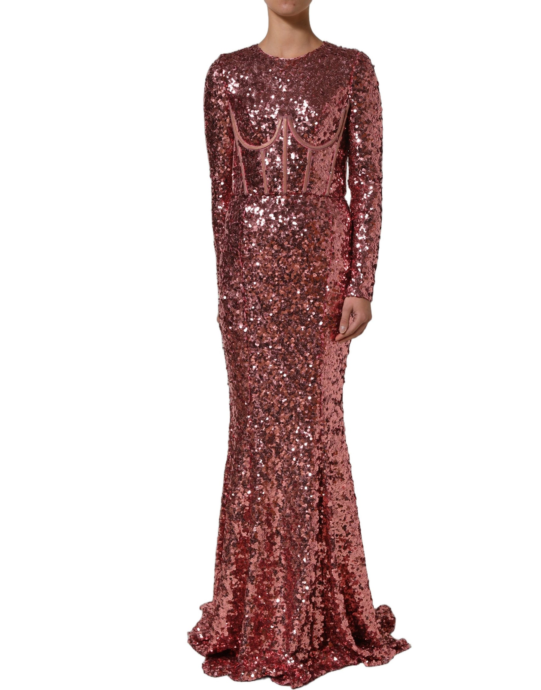 Dolce & Gabbana Pink Long Sequined Corset Detailing Gown Dress | Regal Royce