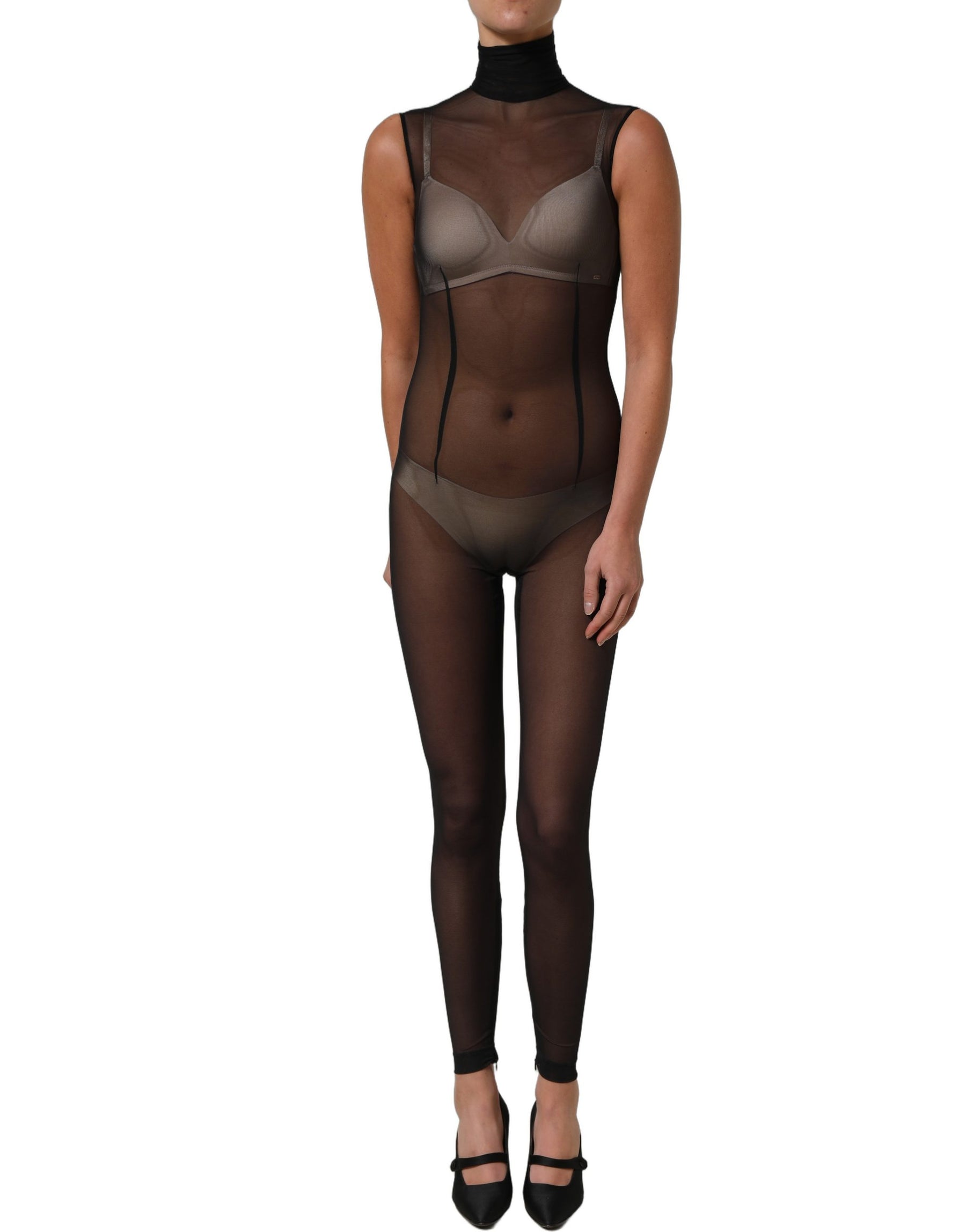 Dolce & Gabbana Black Sheer Mesh Jumpsuit Turtleneck Dress | Regal Royce