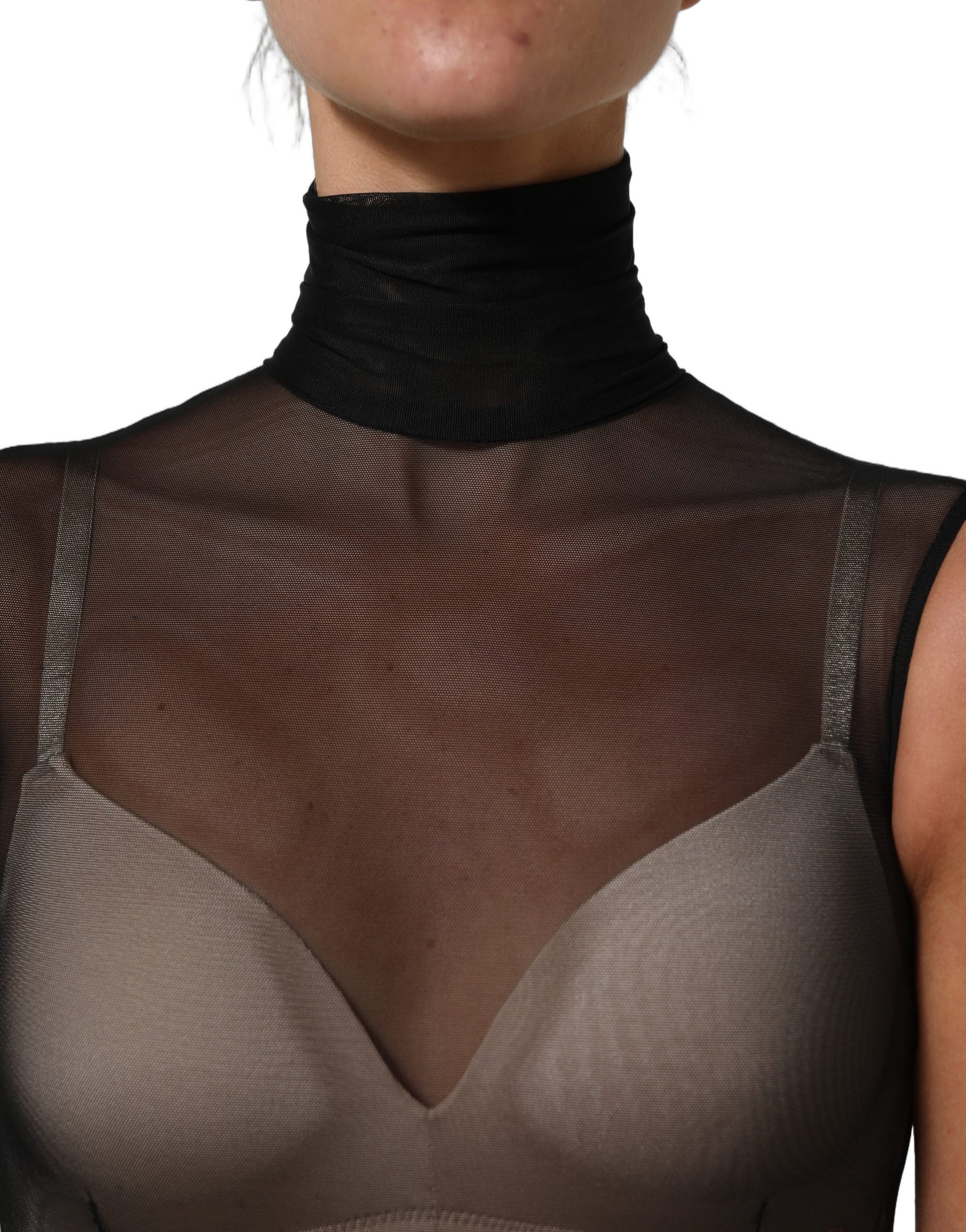 Dolce & Gabbana Black Sheer Mesh Jumpsuit Turtleneck Dress | Regal Royce