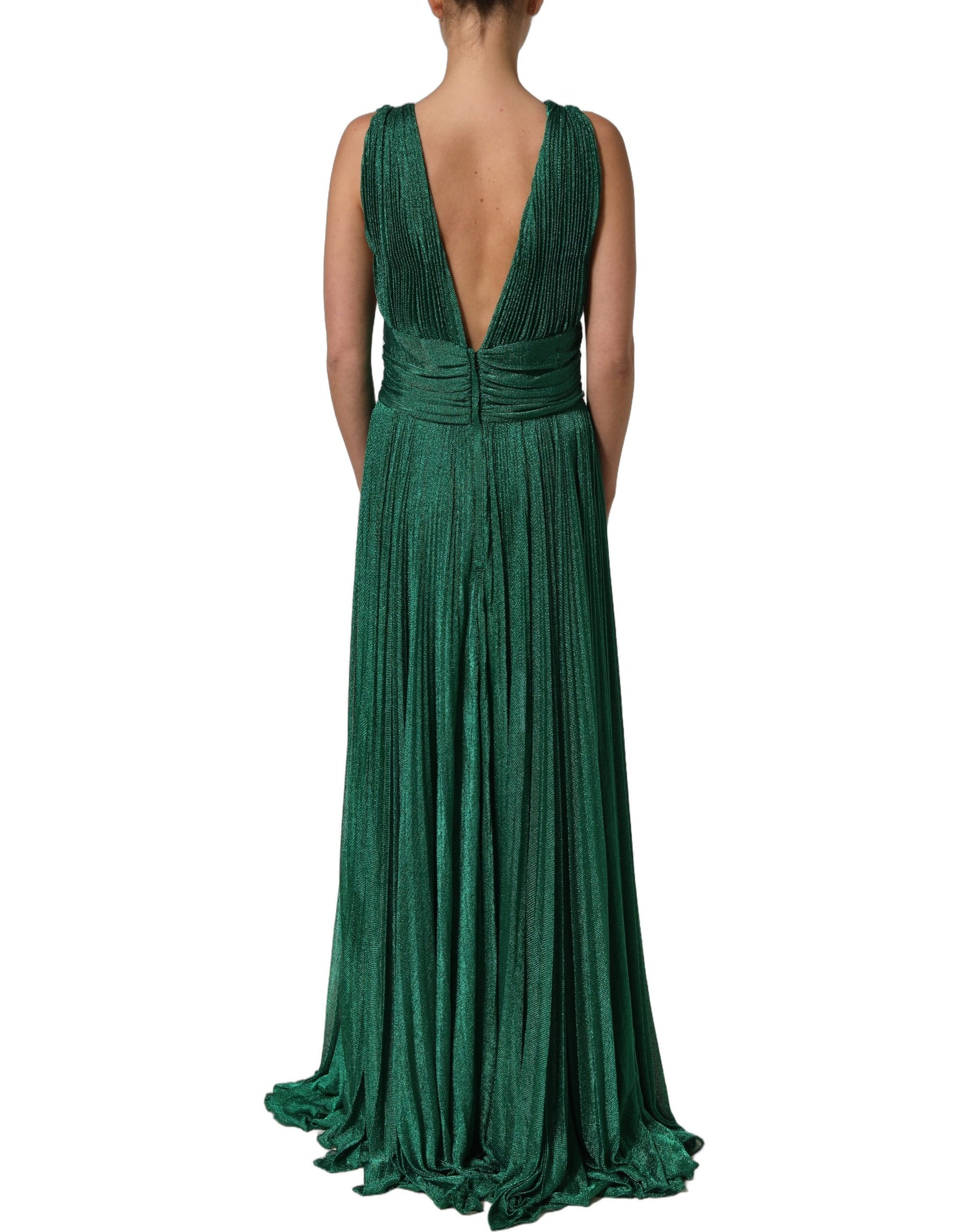 Dolce & Gabbana Metallic Green Sleeveless Plissé Gown Dress | Regal Royce