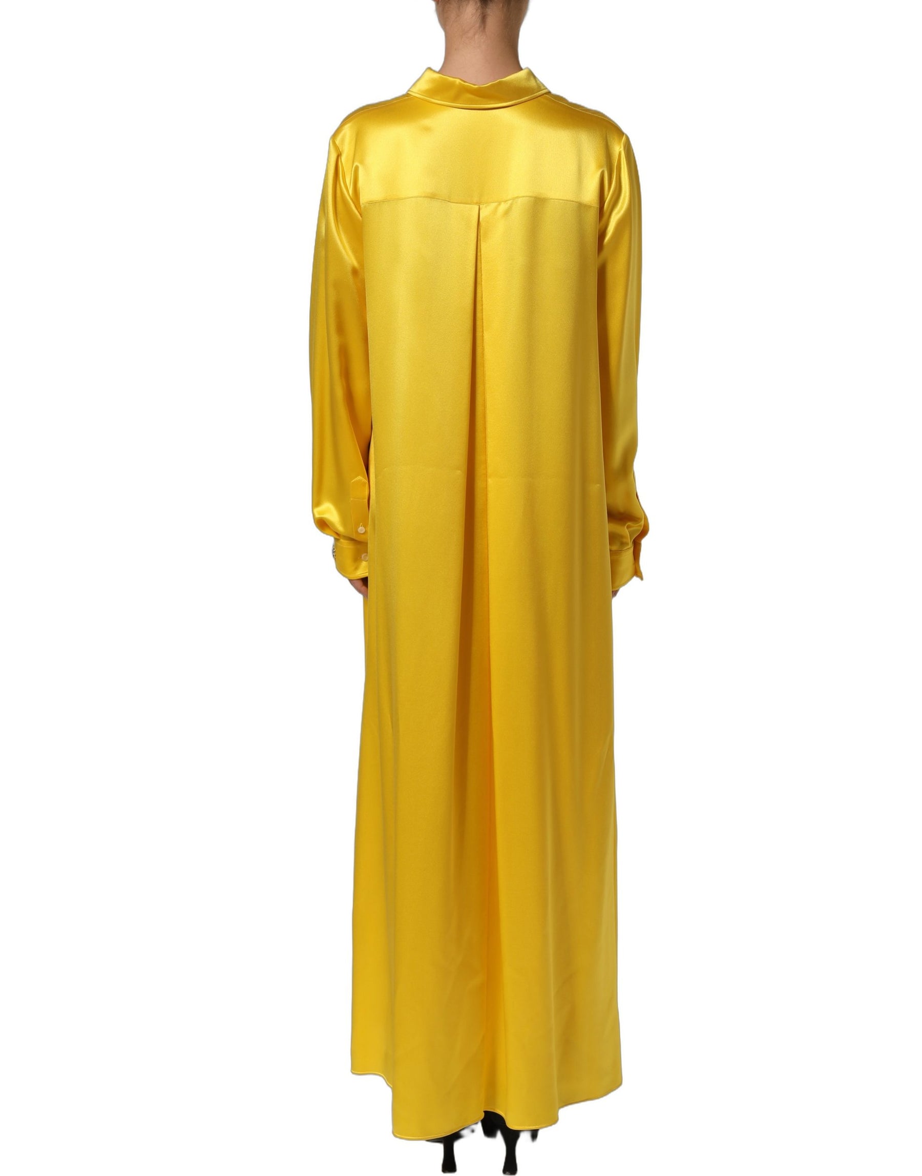 Dolce & Gabbana Yellow Silk Collared Button Down Maxi Dress | Regal Royce