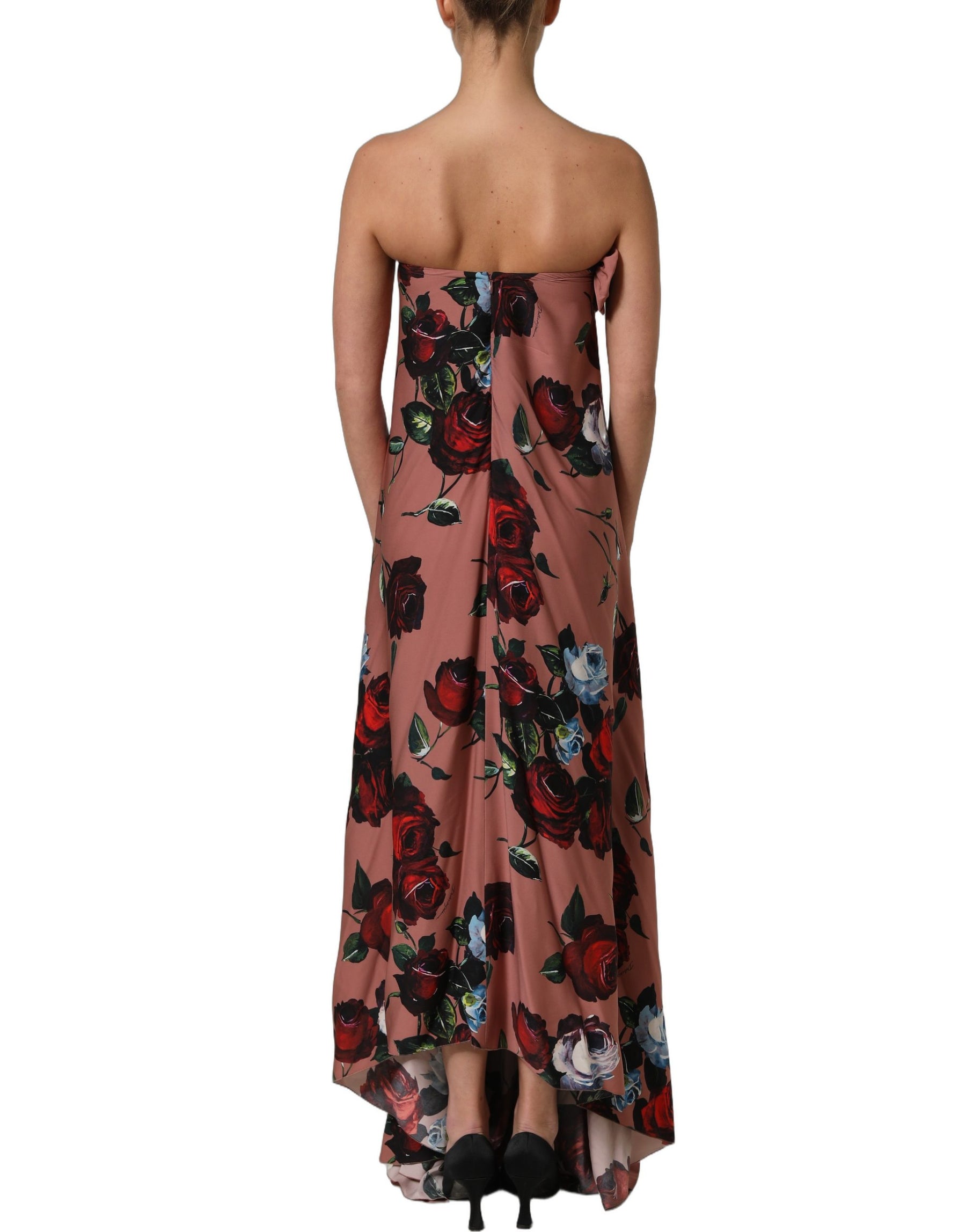 Dolce & Gabbana Dusty Pink Silk Floral Strapless Maxi Dress | Regal Royce