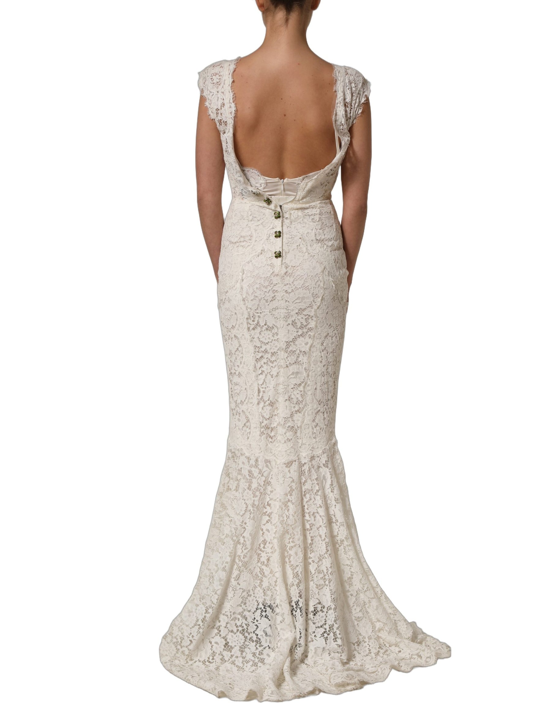 Dolce & Gabbana White Lace Viscose Sheath Long Gown Dress | Regal Royce