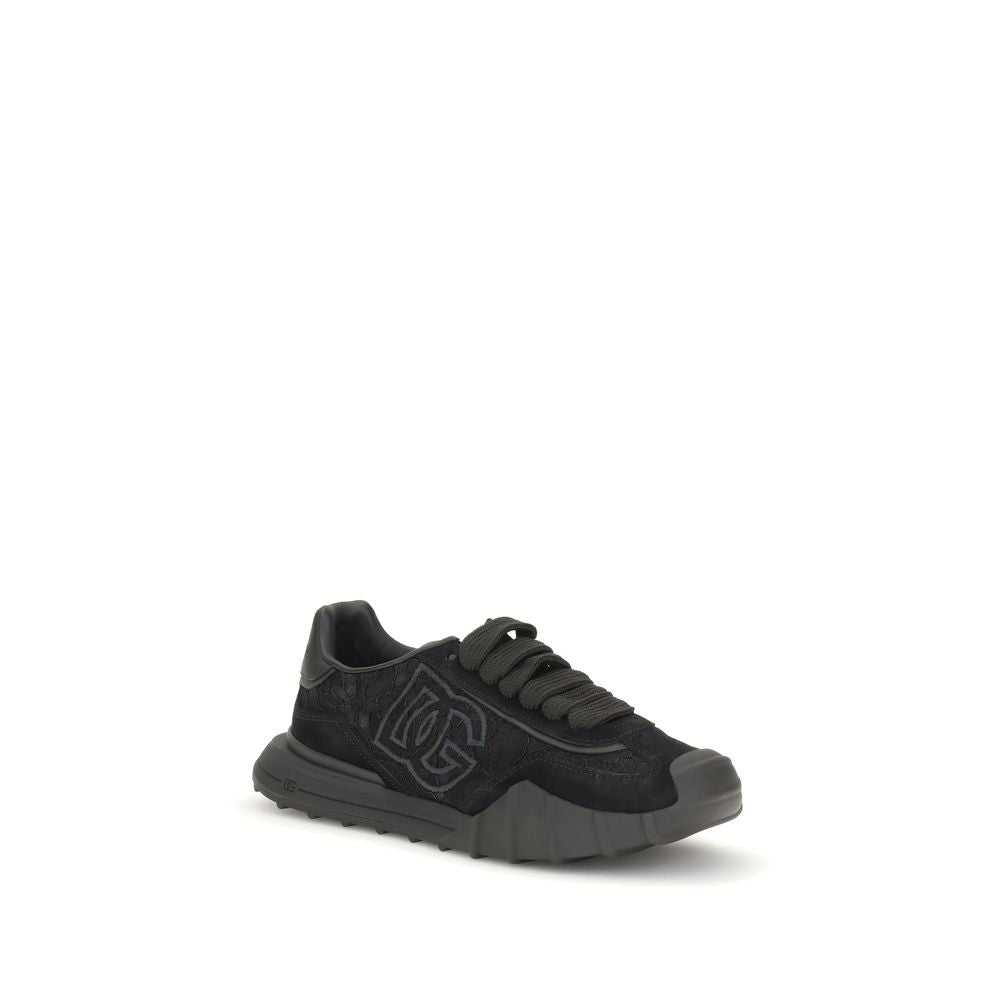 Dolce & Gabbana Black Calf Leather Bos Taurus Chunky Sneakers | Regal Royce