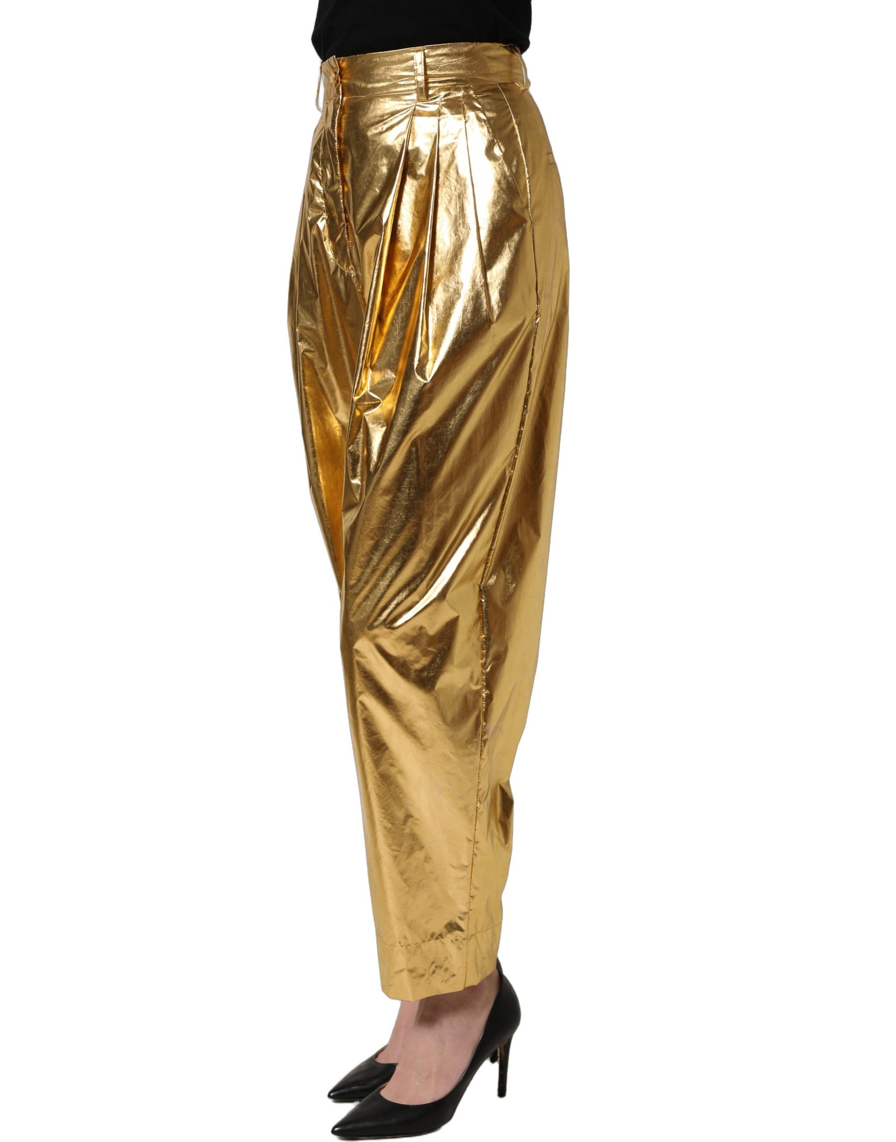 Dolce & Gabbana Metallic Gold High Waist Pleated Tapered Pants | Regal Royce