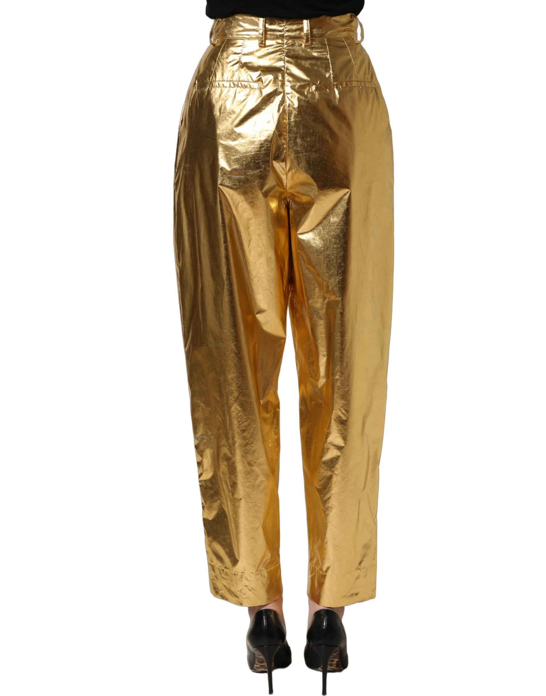 Dolce & Gabbana Metallic Gold High Waist Pleated Tapered Pants | Regal Royce