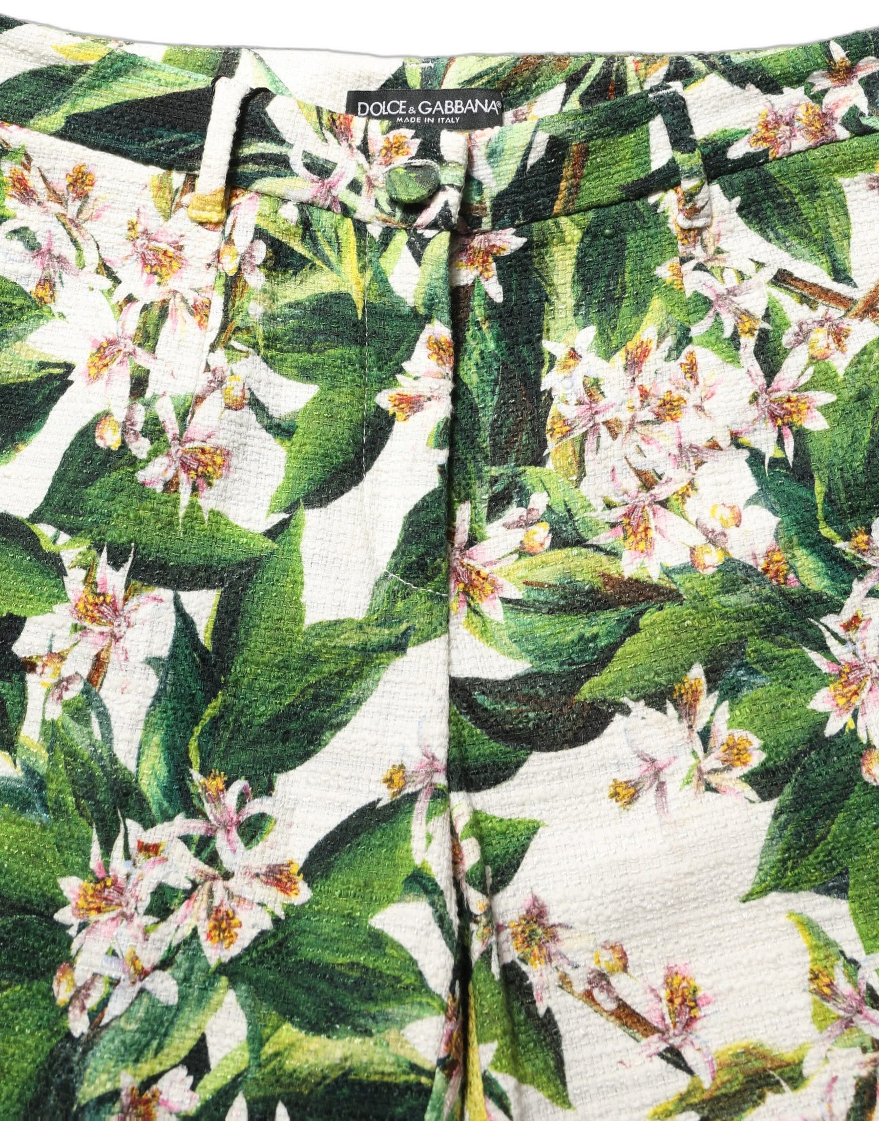 Dolce & Gabbana White Floral Print Cropped Straight Pants | Regal Royce