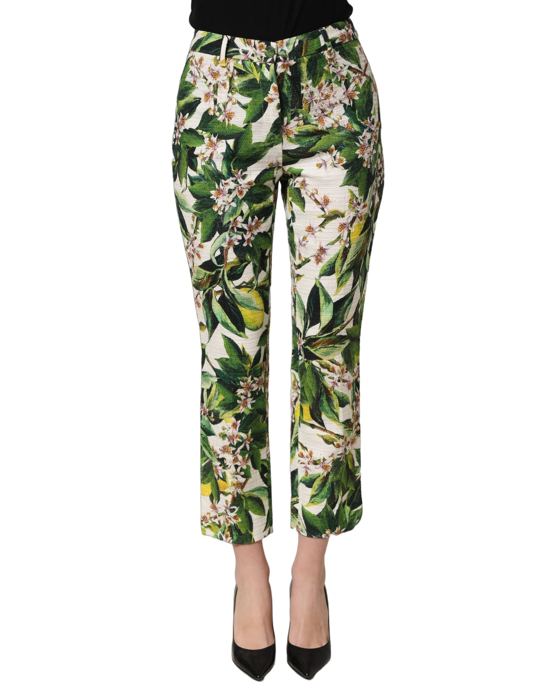 Dolce & Gabbana White Floral Print Cropped Straight Pants | Regal Royce