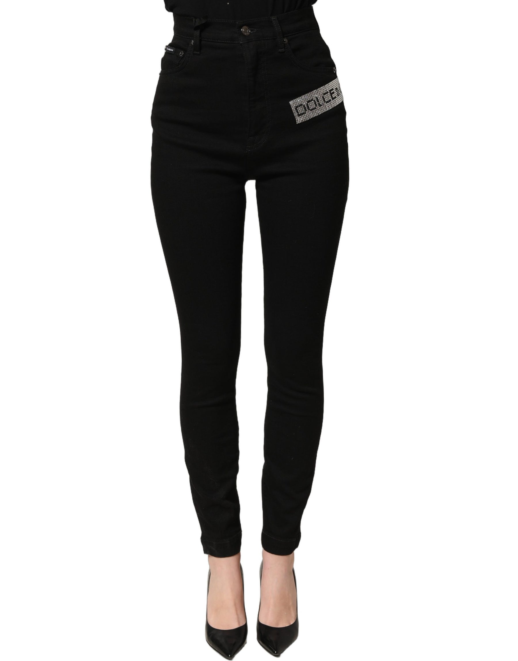 Dolce & Gabbana Black Grace Rhinestone HighWaist Denim Jeans | Regal Royce