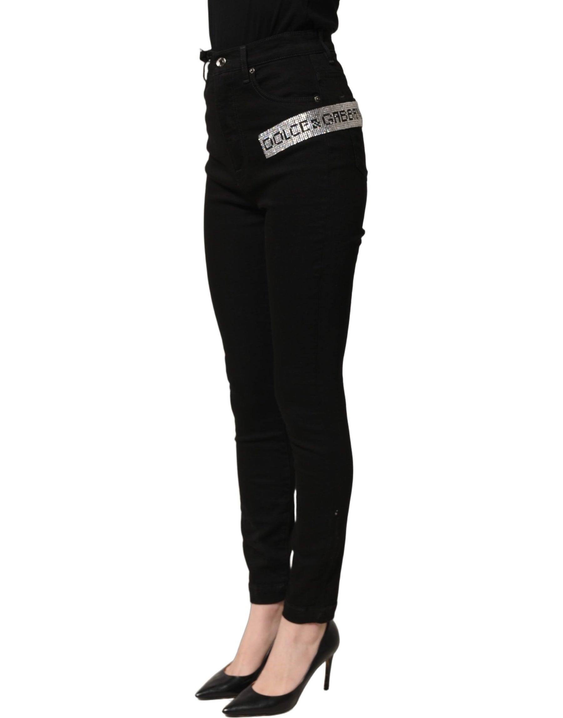 Dolce & Gabbana Black Grace Rhinestone HighWaist Denim Jeans | Regal Royce