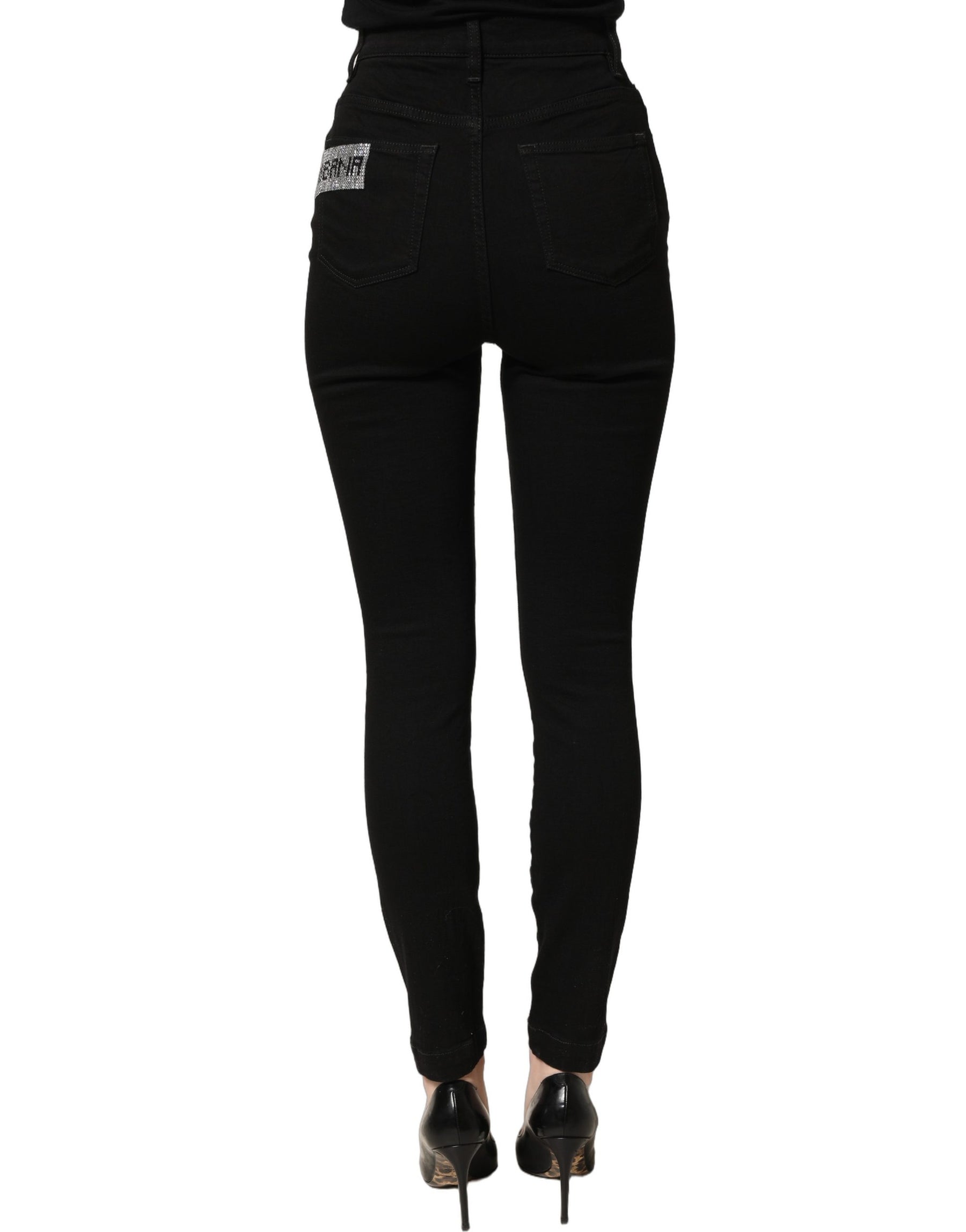 Dolce & Gabbana Black Grace Rhinestone HighWaist Denim Jeans | Regal Royce
