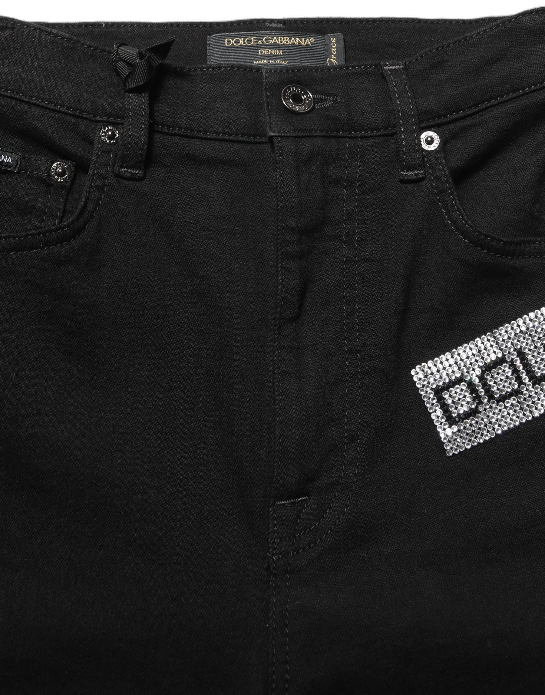 Dolce & Gabbana Black Grace Rhinestone HighWaist Denim Jeans | Regal Royce