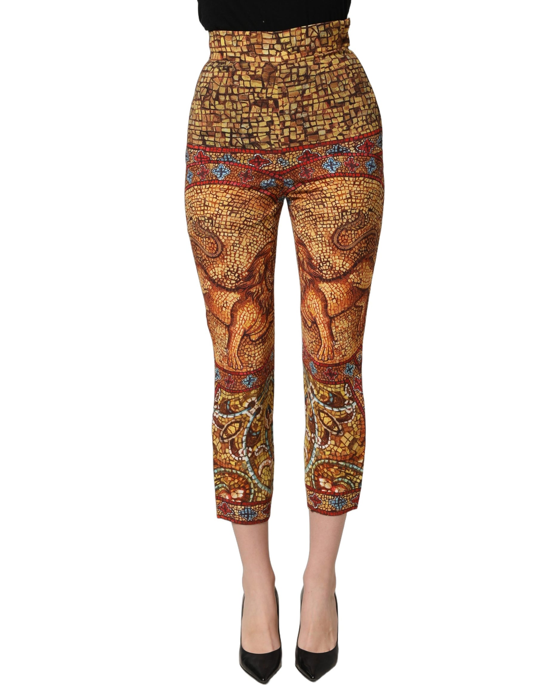 Dolce & Gabbana Multicolor Mosaic Print Crepe Cropped Trouser Pants | Regal Royce