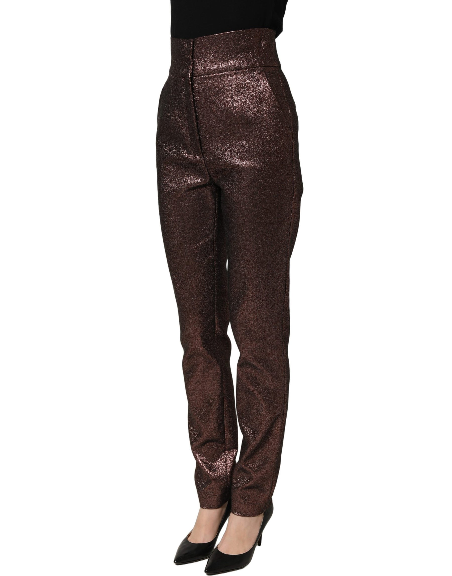 Dolce & Gabbana Metallic Brown High Waist Tapered Leg Pants | Regal Royce